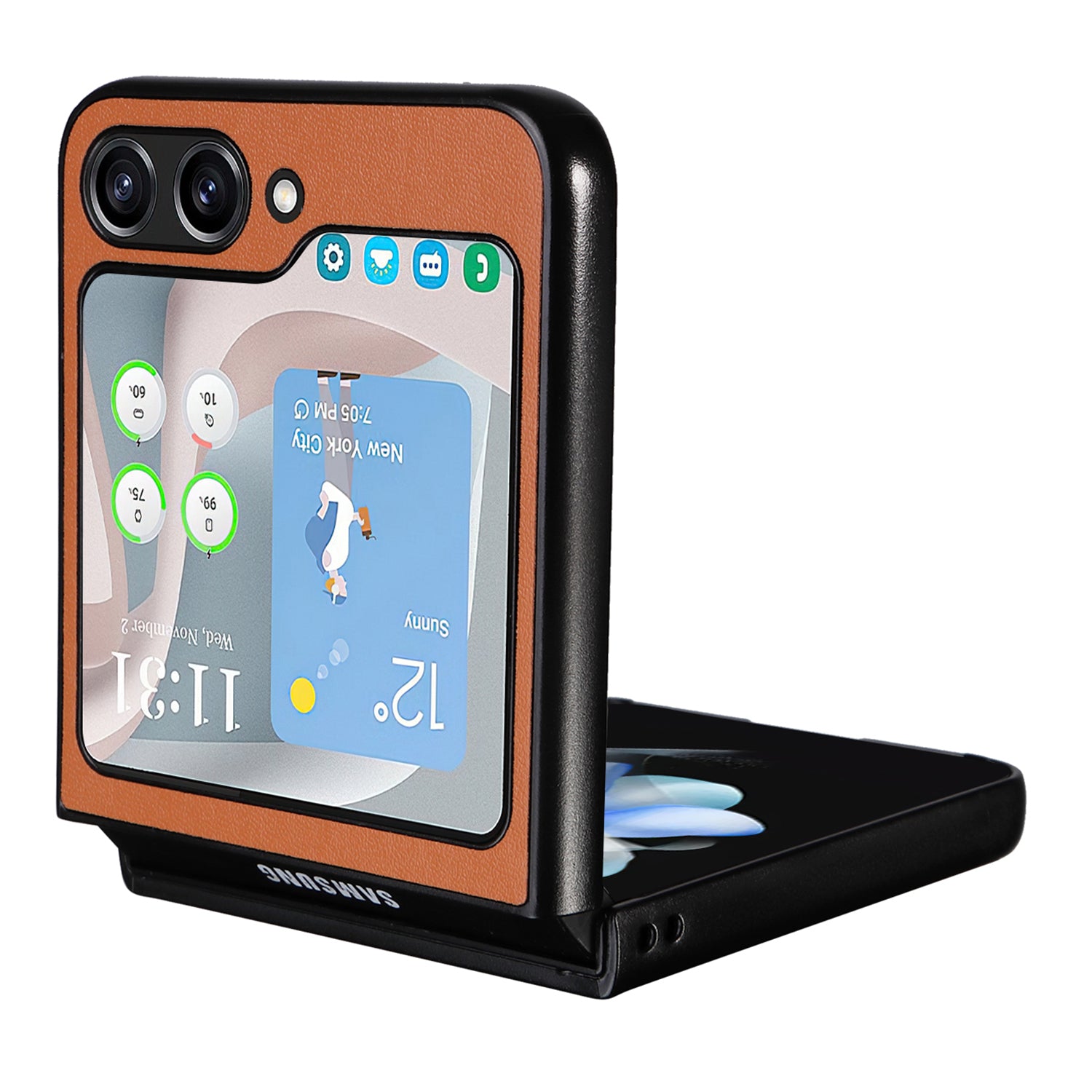 For Samsung Galaxy Z Flip6 5G Case PU Leather Hard PC Protective Phone Cover - Brown