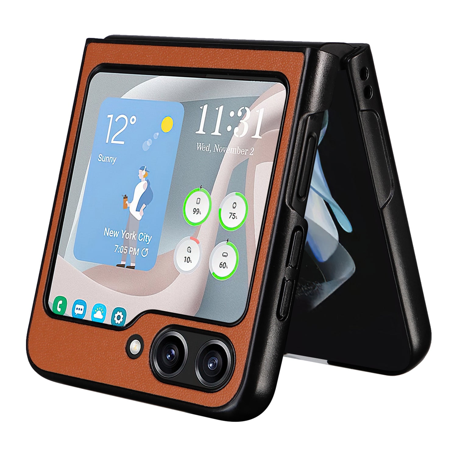For Samsung Galaxy Z Flip6 5G Case PU Leather Hard PC Protective Phone Cover - Brown