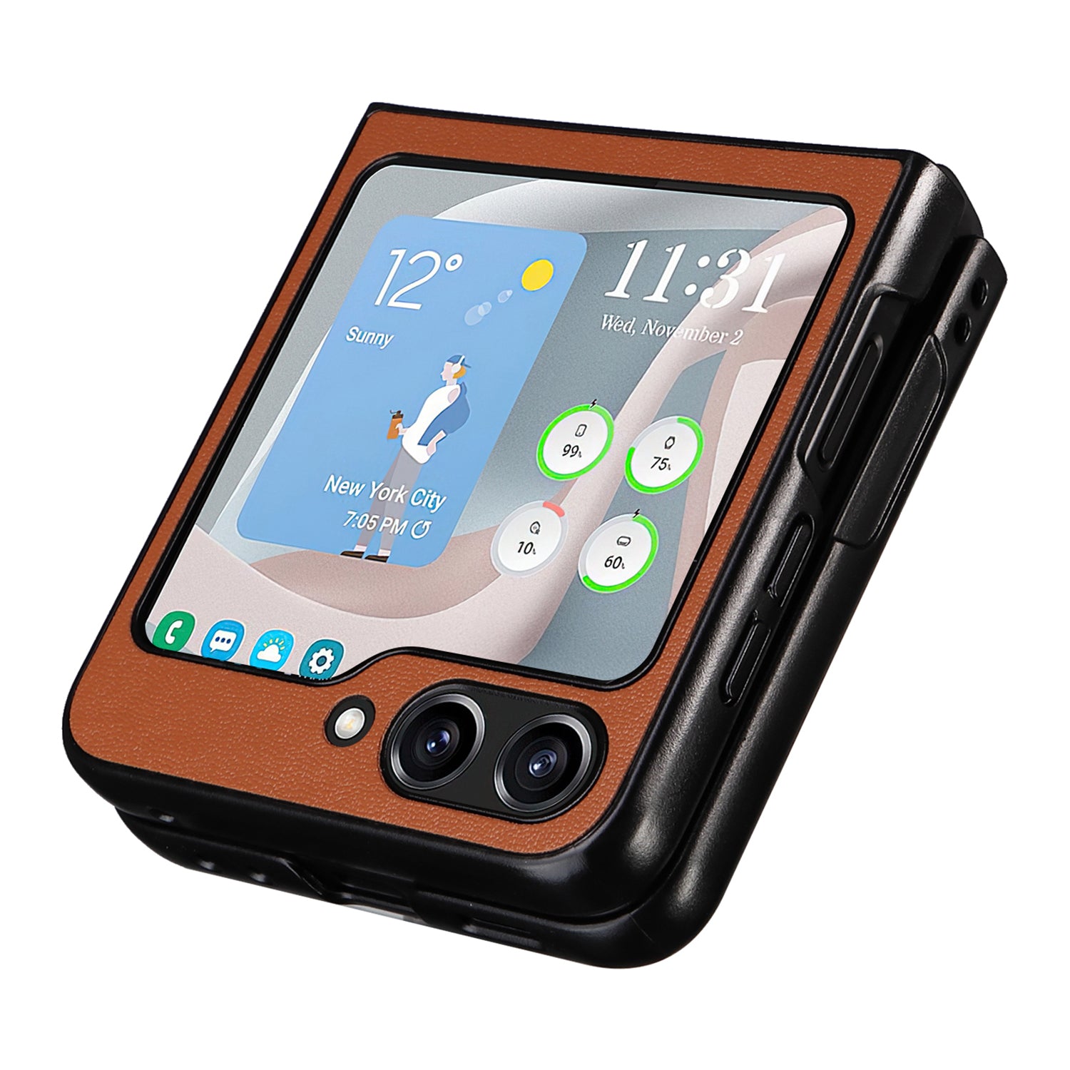 For Samsung Galaxy Z Flip6 5G Case PU Leather Hard PC Protective Phone Cover - Brown