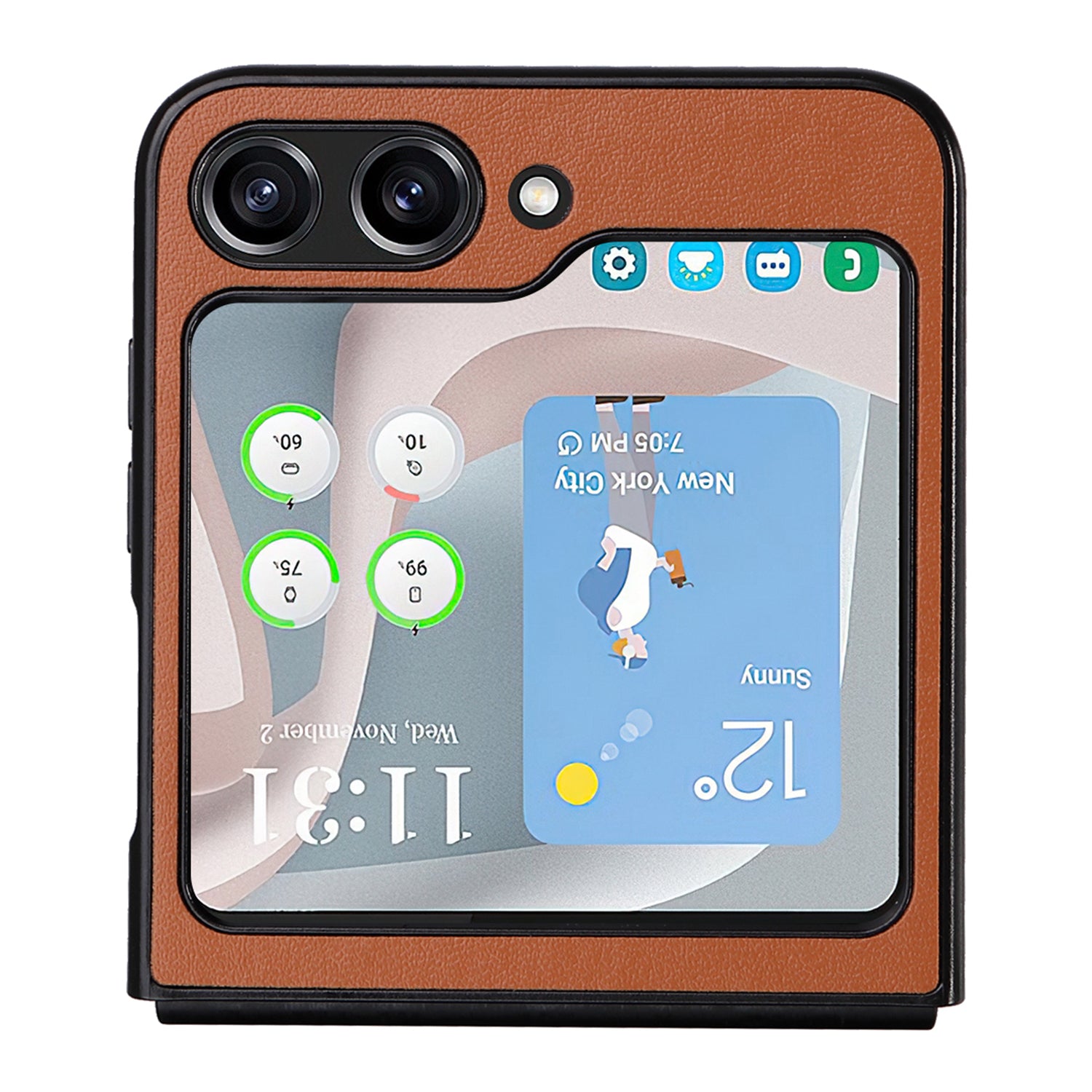 For Samsung Galaxy Z Flip6 5G Case PU Leather Hard PC Protective Phone Cover - Brown