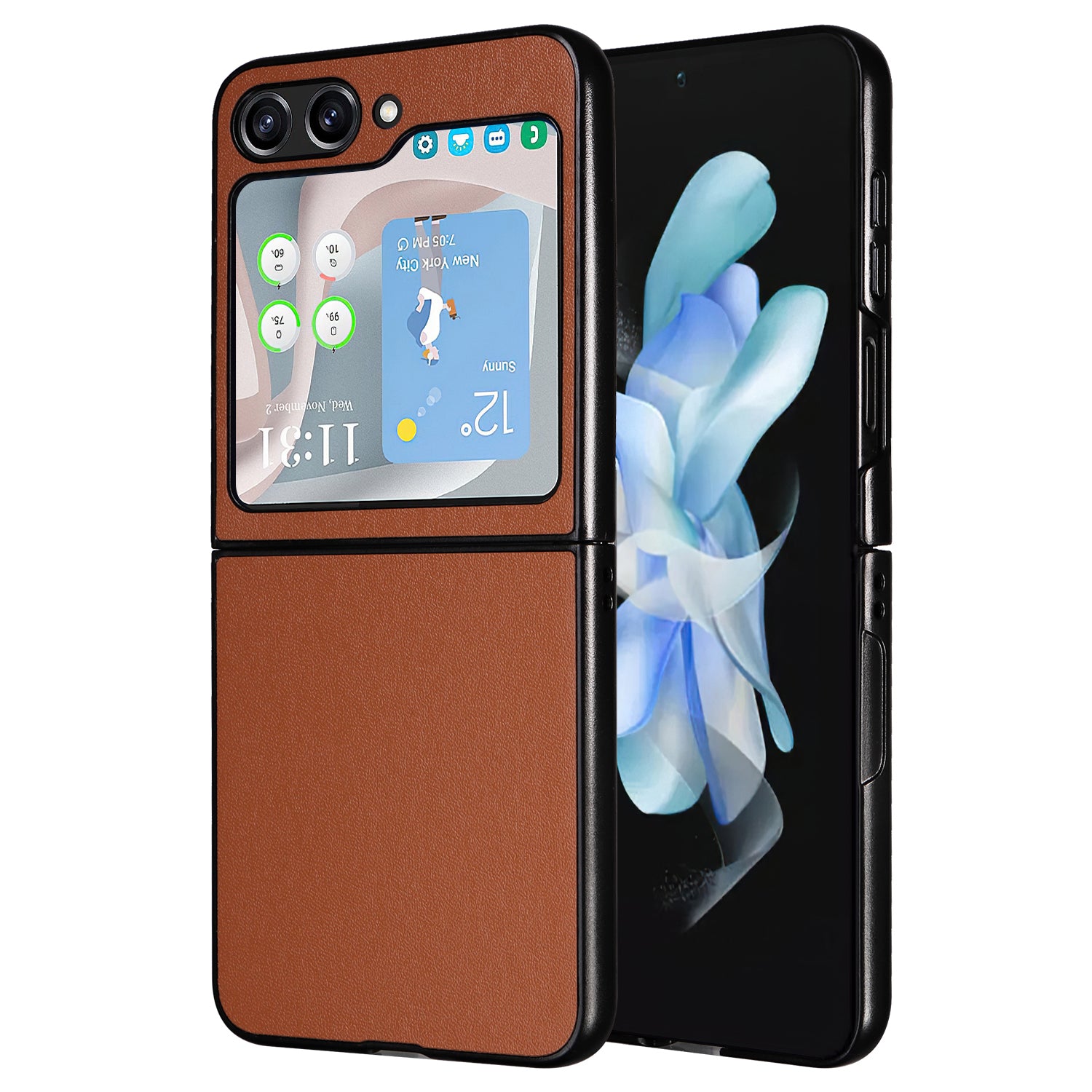 For Samsung Galaxy Z Flip6 5G Case PU Leather Hard PC Protective Phone Cover - Brown