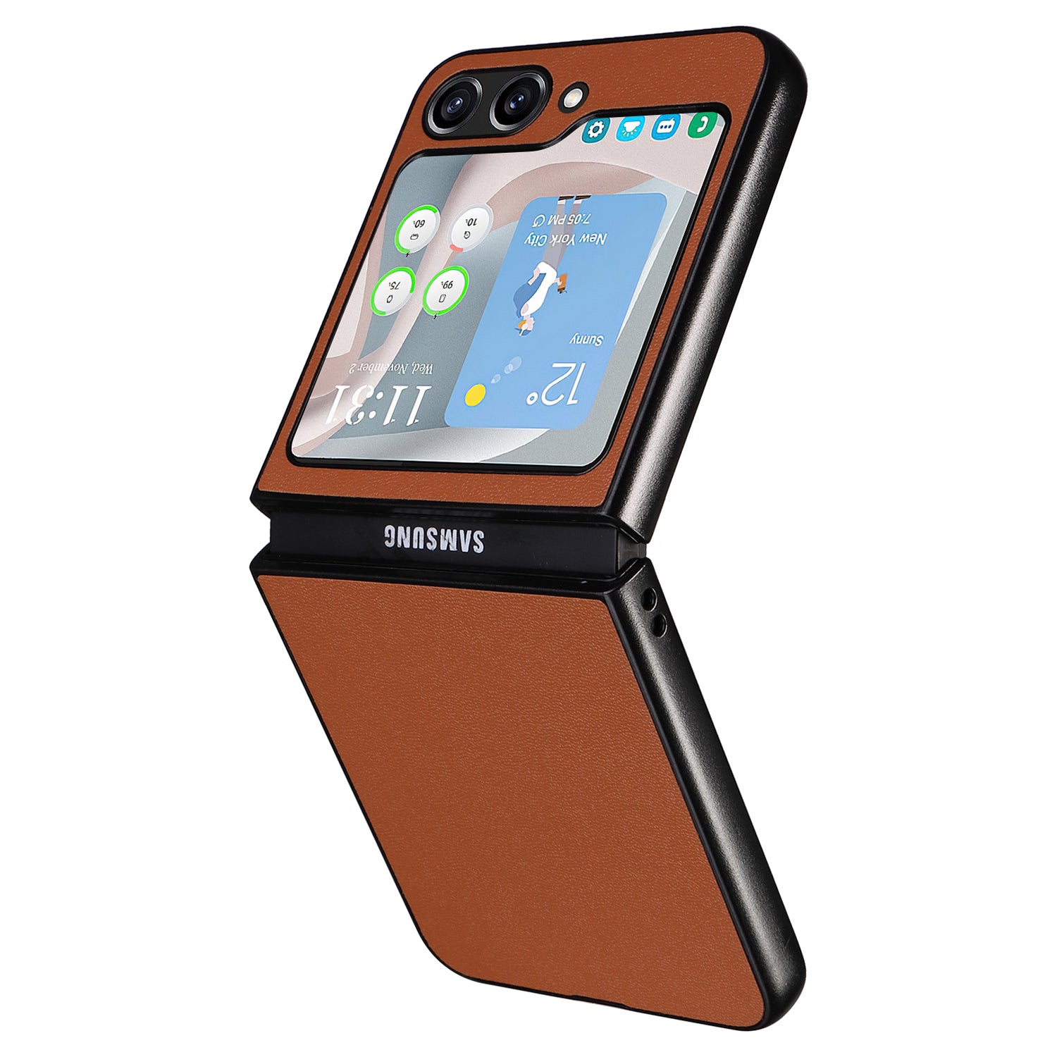 For Samsung Galaxy Z Flip6 5G Case PU Leather Hard PC Protective Phone Cover - Brown
