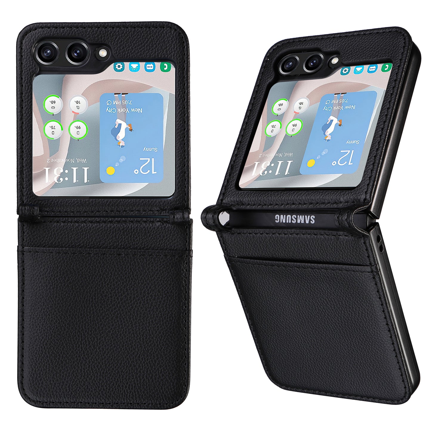 For Samsung Galaxy Z Flip6 5G Case Litchi Texture PU Leather + PC Card Slot Phone Cover - Black