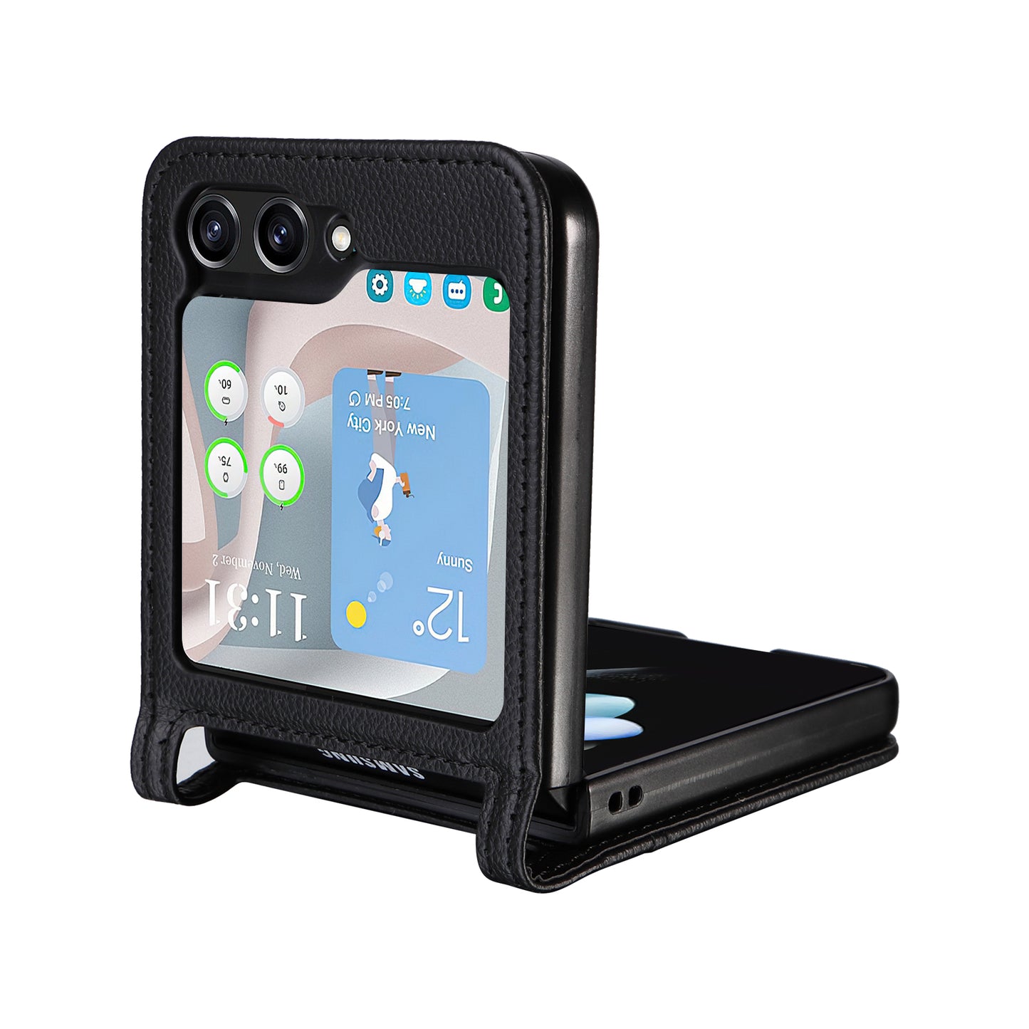 For Samsung Galaxy Z Flip6 5G Case Litchi Texture PU Leather + PC Card Slot Phone Cover - Black