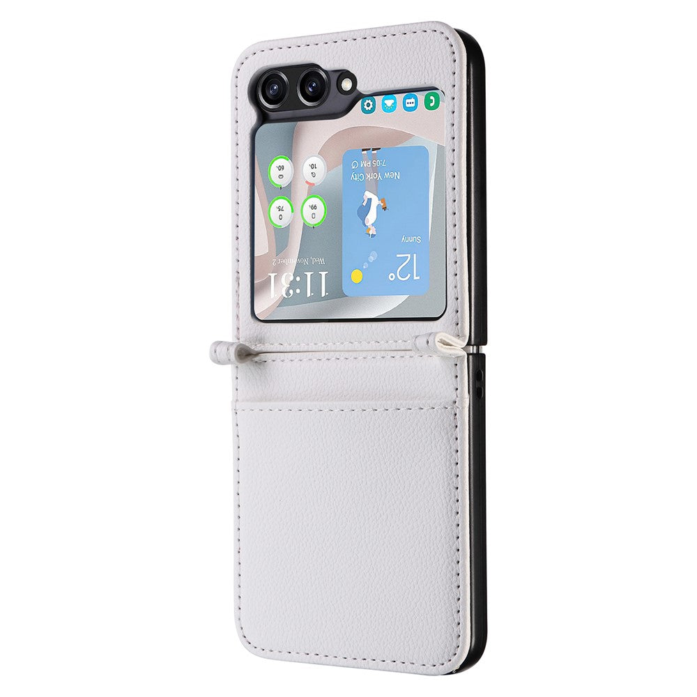 For Samsung Galaxy Z Flip7 FE 5G / Z Flip6 5G Case Litchi Texture PU Leather + PC Card Slot Phone Cover - White