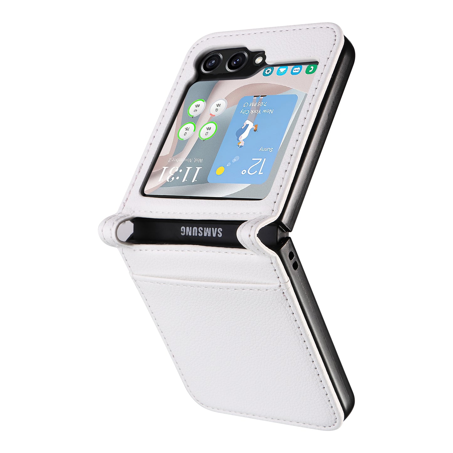 For Samsung Galaxy Z Flip6 5G Case Litchi Texture PU Leather + PC Card Slot Phone Cover - White