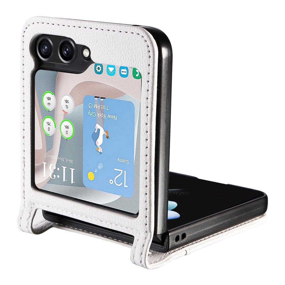 For Samsung Galaxy Z Flip7 FE 5G / Z Flip6 5G Case Litchi Texture PU Leather + PC Card Slot Phone Cover - White