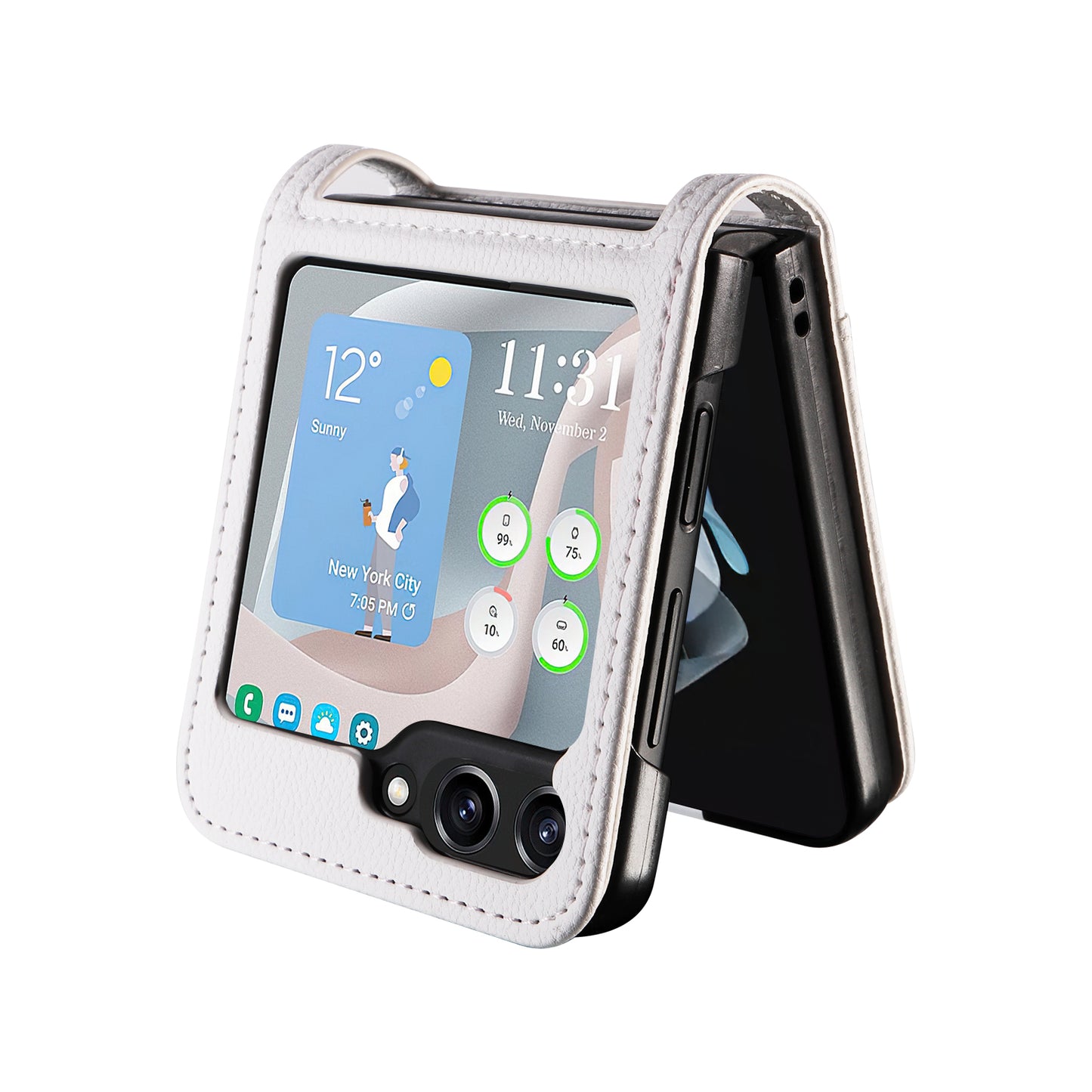 For Samsung Galaxy Z Flip6 5G Case Litchi Texture PU Leather + PC Card Slot Phone Cover - White