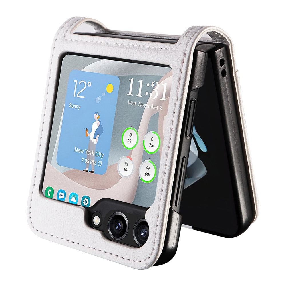 For Samsung Galaxy Z Flip7 FE 5G / Z Flip6 5G Case Litchi Texture PU Leather + PC Card Slot Phone Cover - White