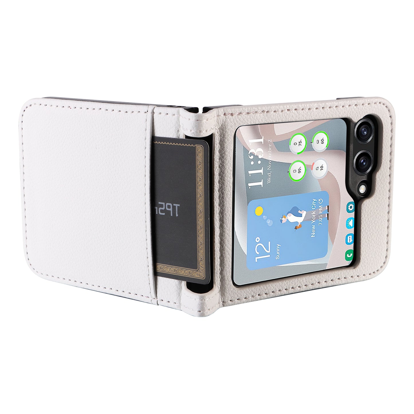 For Samsung Galaxy Z Flip6 5G Case Litchi Texture PU Leather + PC Card Slot Phone Cover - White