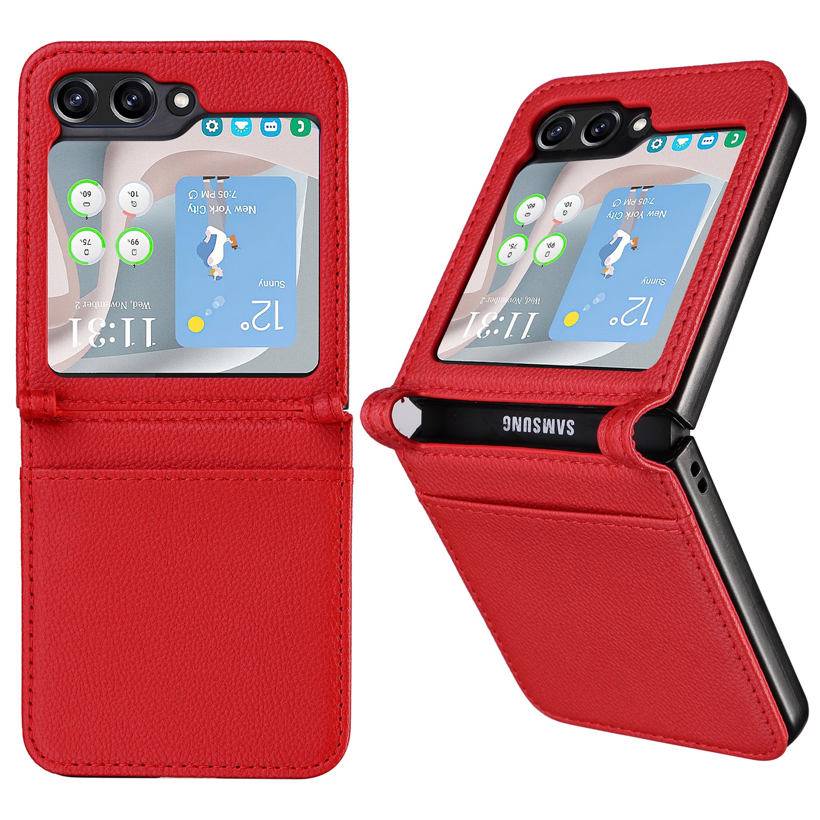 For Samsung Galaxy Z Flip6 5G Case Litchi Texture PU Leather + PC Card Slot Phone Cover - Red