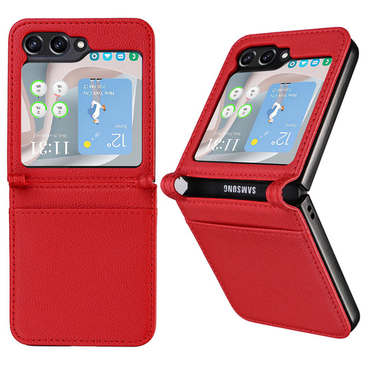 For Samsung Galaxy Z Flip6 5G Case Litchi Texture PU Leather + PC Card Slot Phone Cover - Red