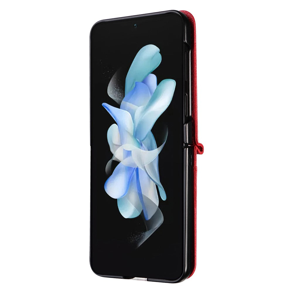 For Samsung Galaxy Z Flip7 FE 5G / Z Flip6 5G Case Litchi Texture PU Leather + PC Card Slot Phone Cover - Red
