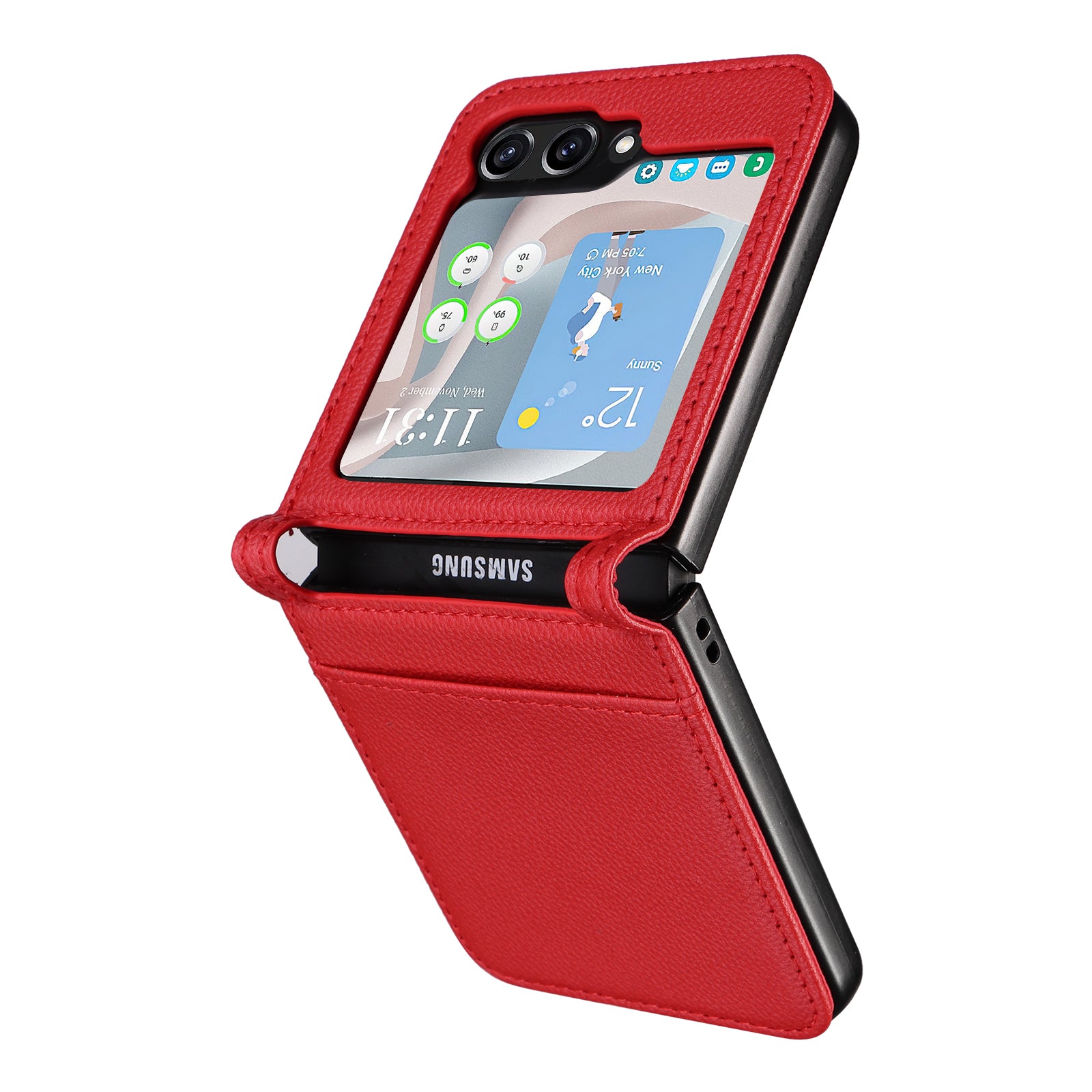 For Samsung Galaxy Z Flip6 5G Case Litchi Texture PU Leather + PC Card Slot Phone Cover - Red