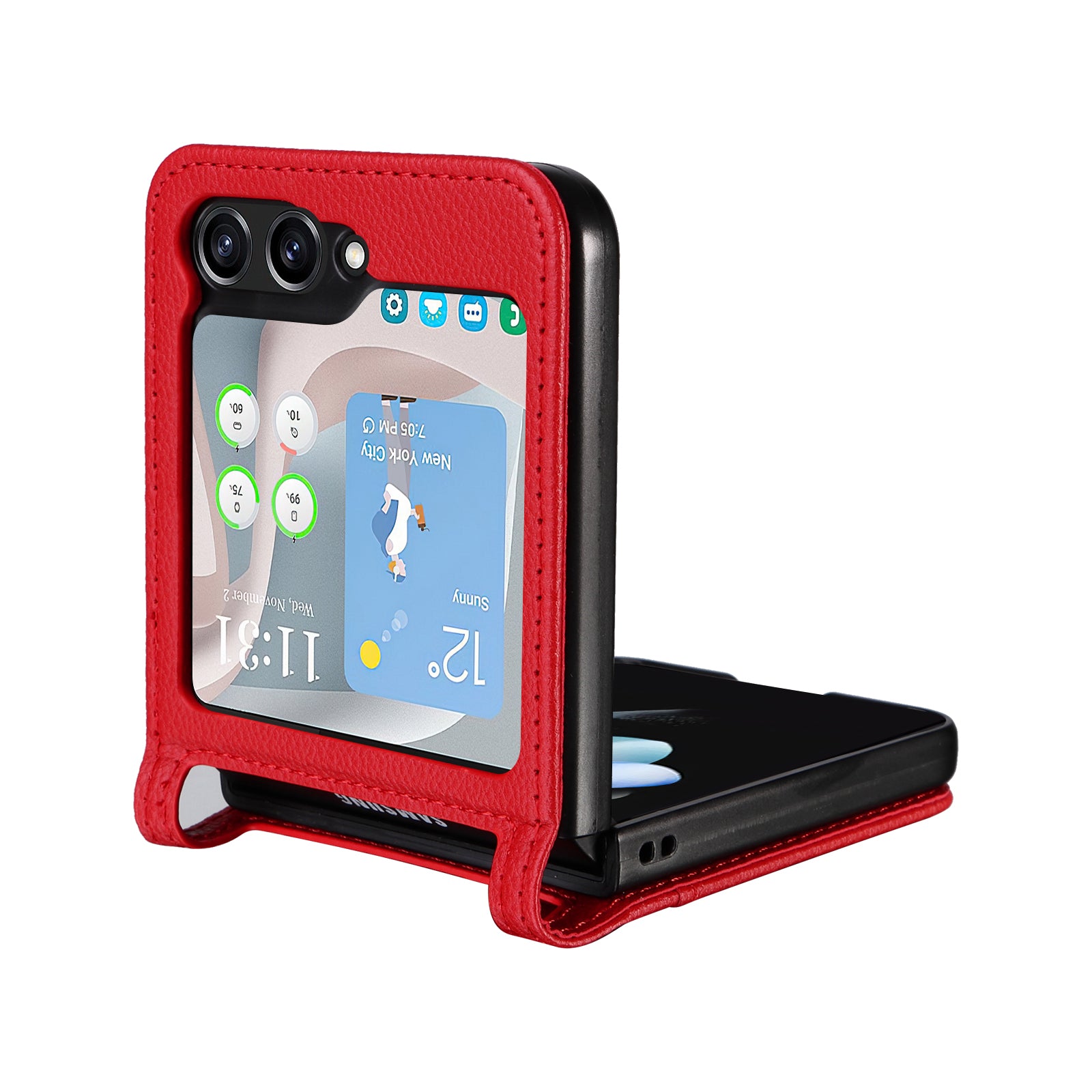 For Samsung Galaxy Z Flip6 5G Case Litchi Texture PU Leather + PC Card Slot Phone Cover - Red