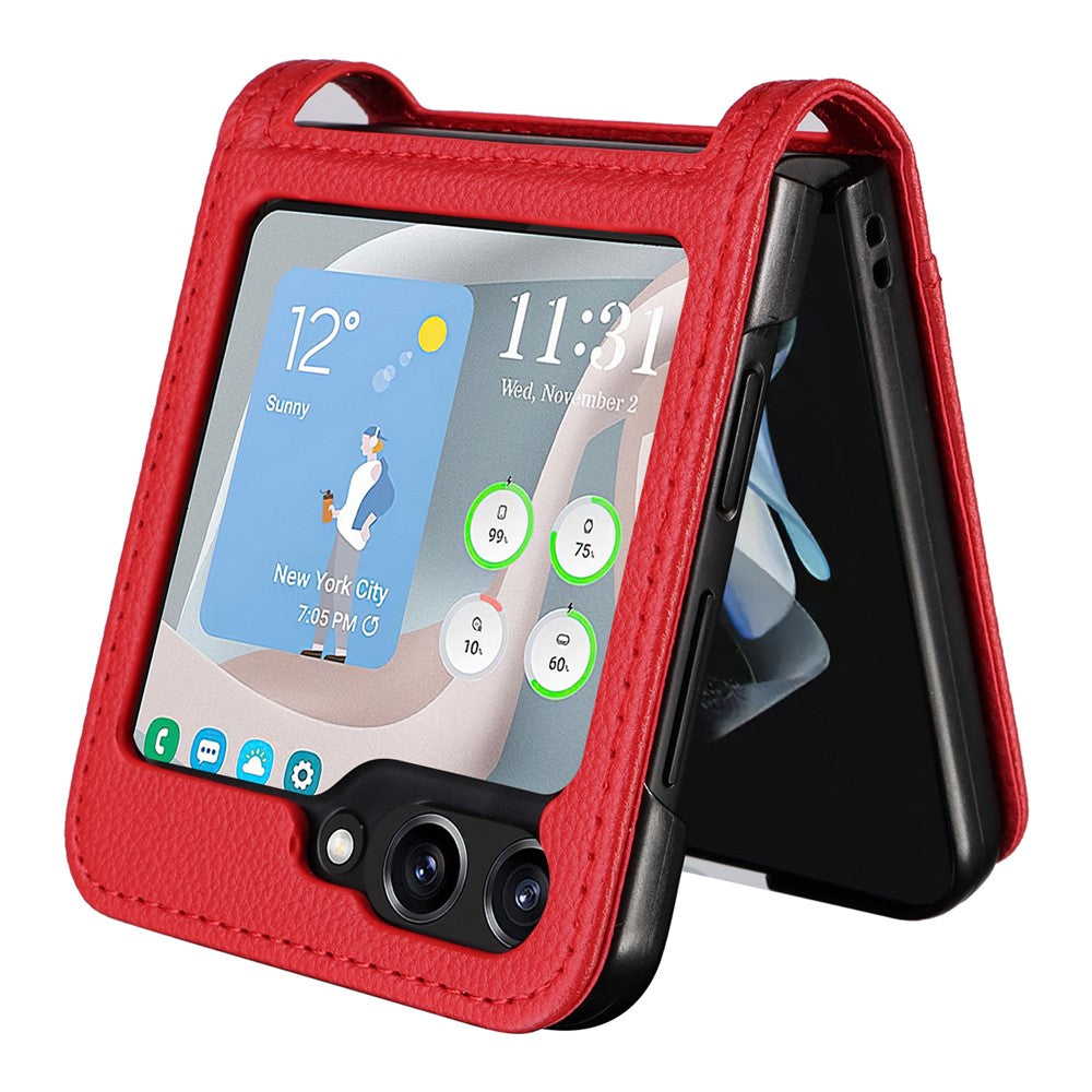 For Samsung Galaxy Z Flip7 FE 5G / Z Flip6 5G Case Litchi Texture PU Leather + PC Card Slot Phone Cover - Red