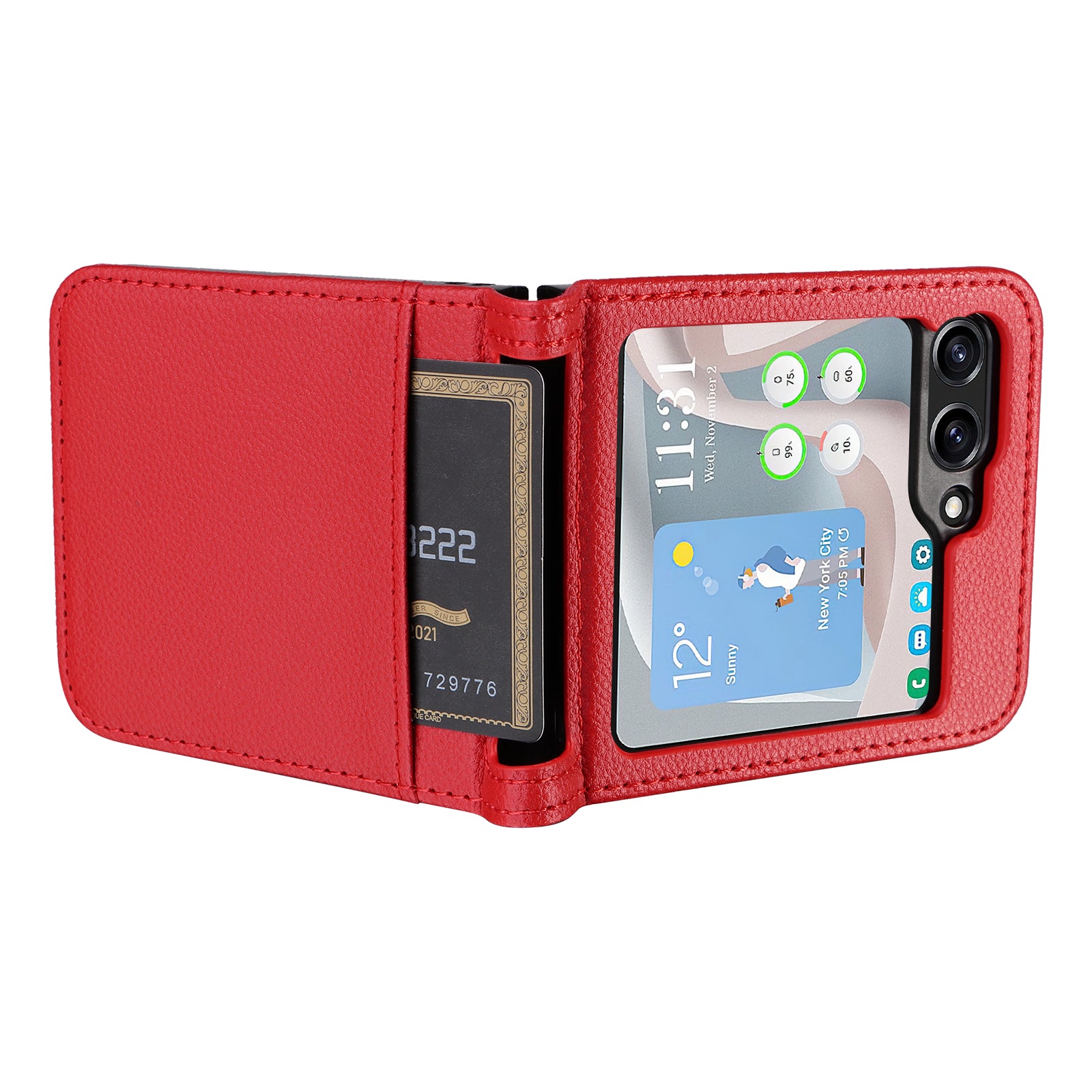 For Samsung Galaxy Z Flip6 5G Case Litchi Texture PU Leather + PC Card Slot Phone Cover - Red