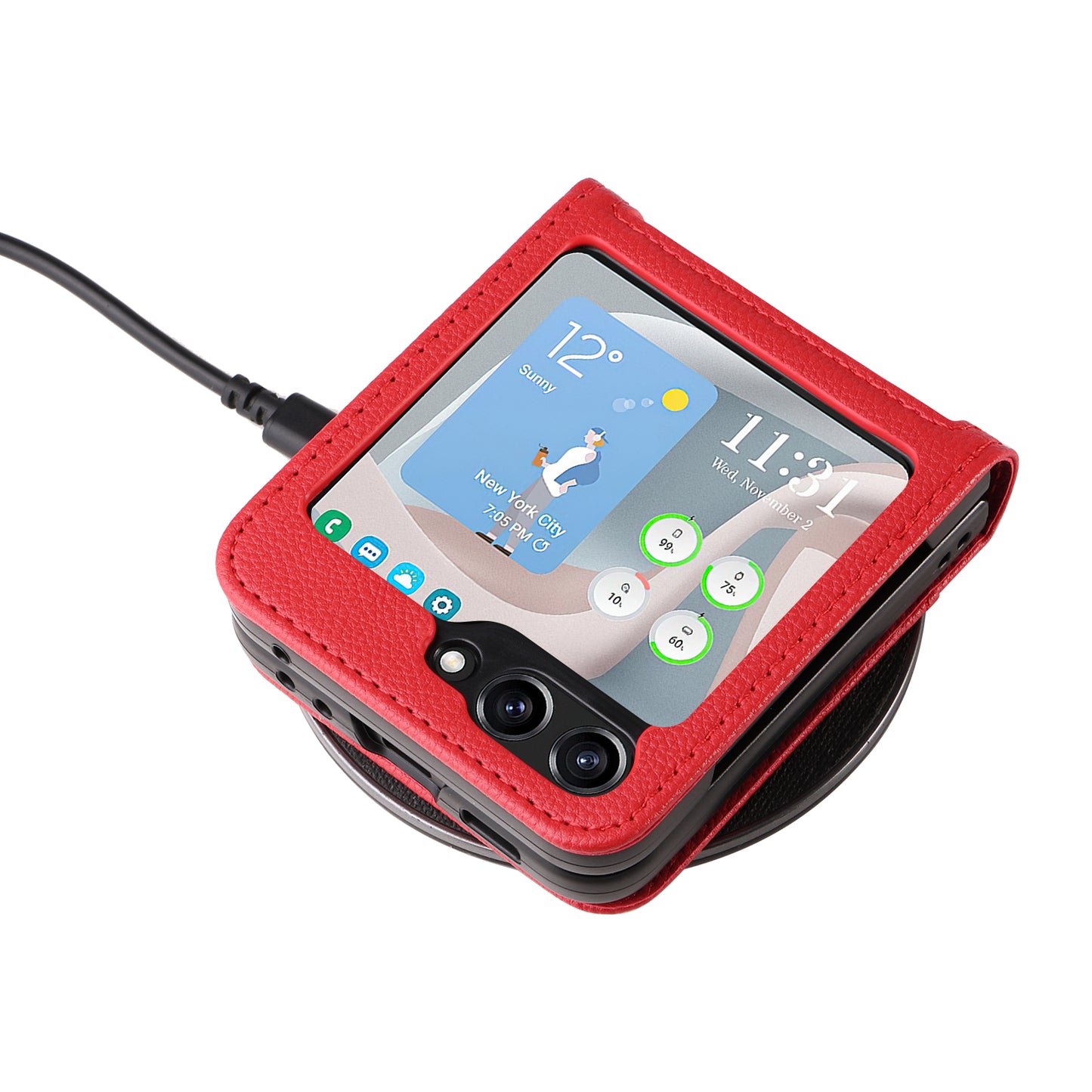 For Samsung Galaxy Z Flip6 5G Case Litchi Texture PU Leather + PC Card Slot Phone Cover - Red