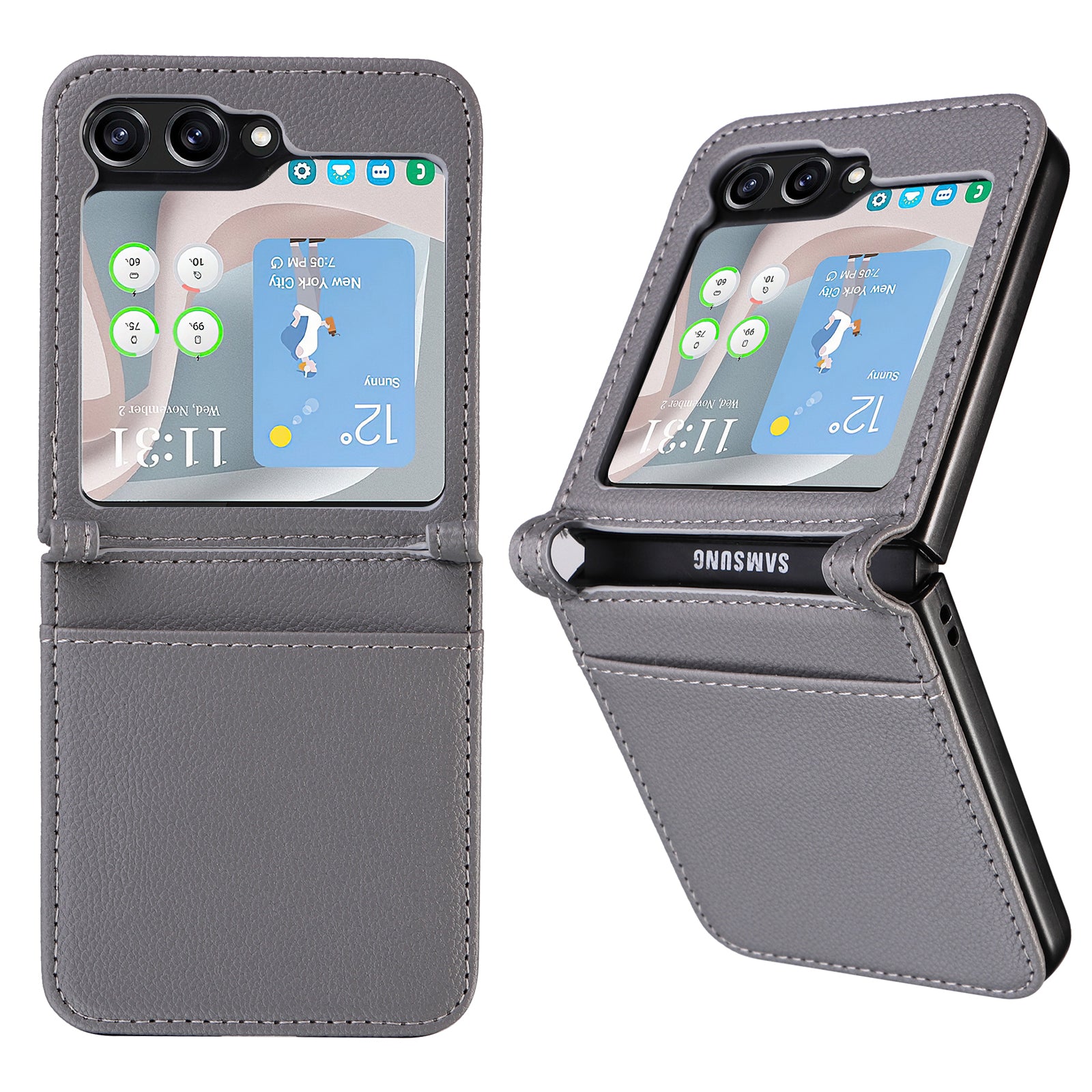 For Samsung Galaxy Z Flip6 5G Case Litchi Texture PU Leather + PC Card Slot Phone Cover - Grey