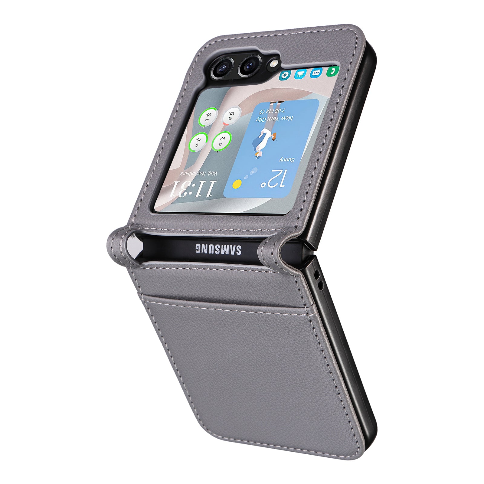 For Samsung Galaxy Z Flip6 5G Case Litchi Texture PU Leather + PC Card Slot Phone Cover - Grey