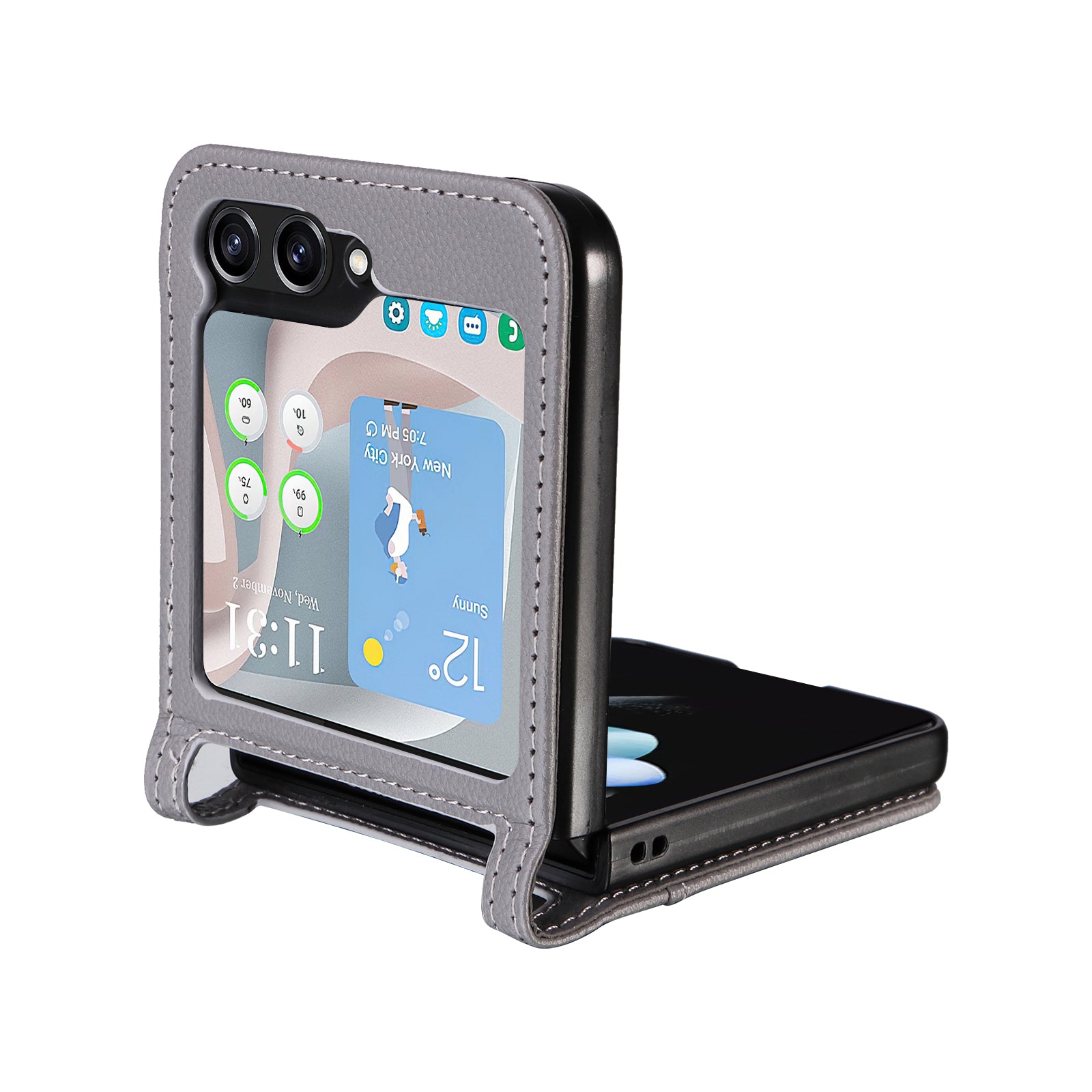 For Samsung Galaxy Z Flip6 5G Case Litchi Texture PU Leather + PC Card Slot Phone Cover - Grey