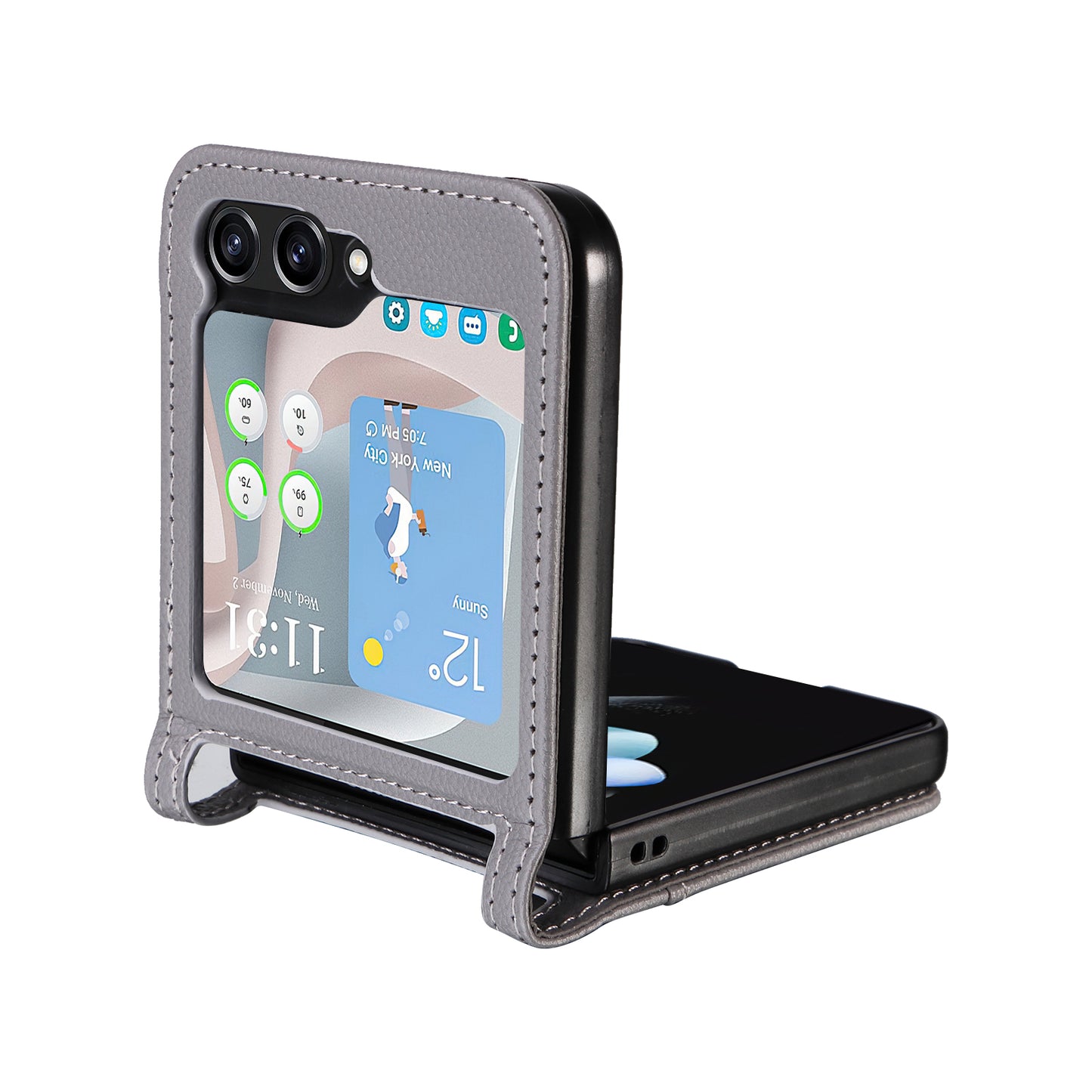 For Samsung Galaxy Z Flip6 5G Case Litchi Texture PU Leather + PC Card Slot Phone Cover - Grey