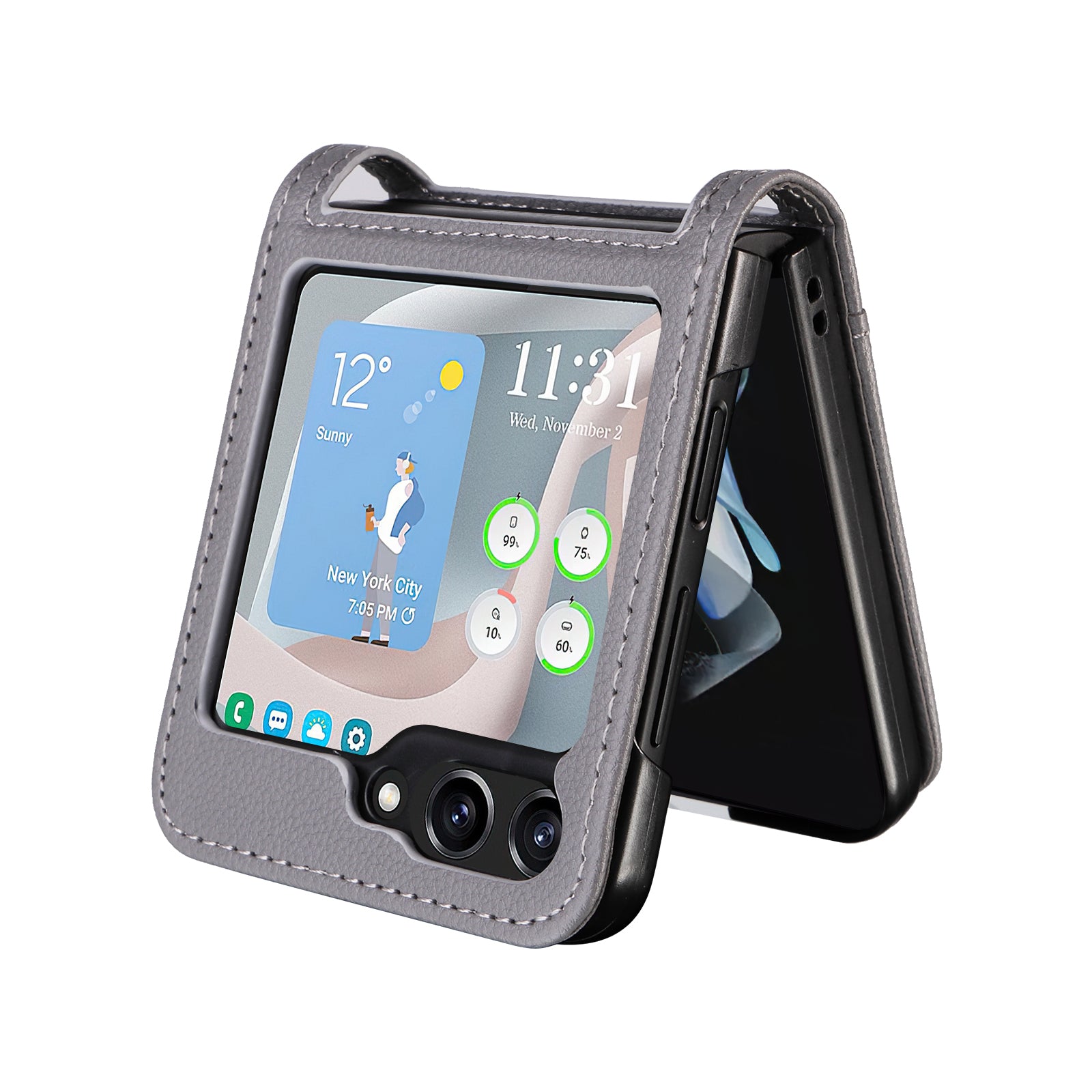 For Samsung Galaxy Z Flip6 5G Case Litchi Texture PU Leather + PC Card Slot Phone Cover - Grey