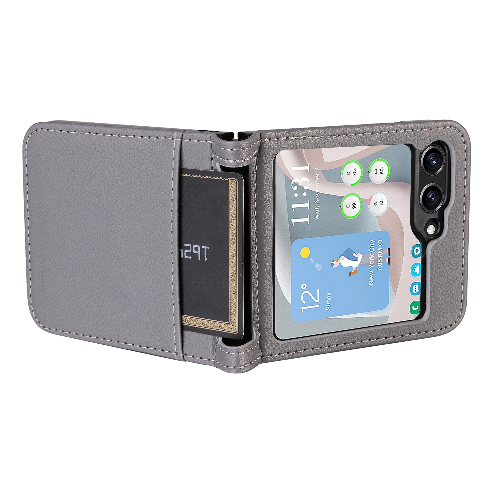 For Samsung Galaxy Z Flip6 5G Case Litchi Texture PU Leather + PC Card Slot Phone Cover - Grey