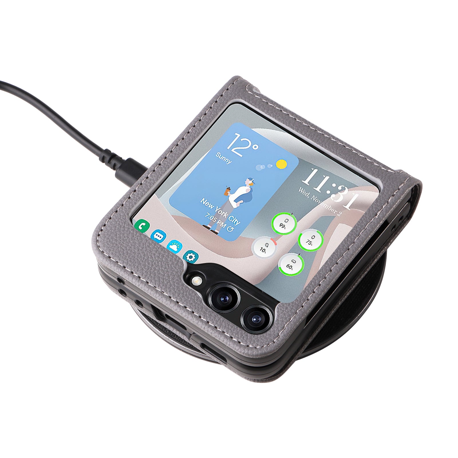 For Samsung Galaxy Z Flip6 5G Case Litchi Texture PU Leather + PC Card Slot Phone Cover - Grey
