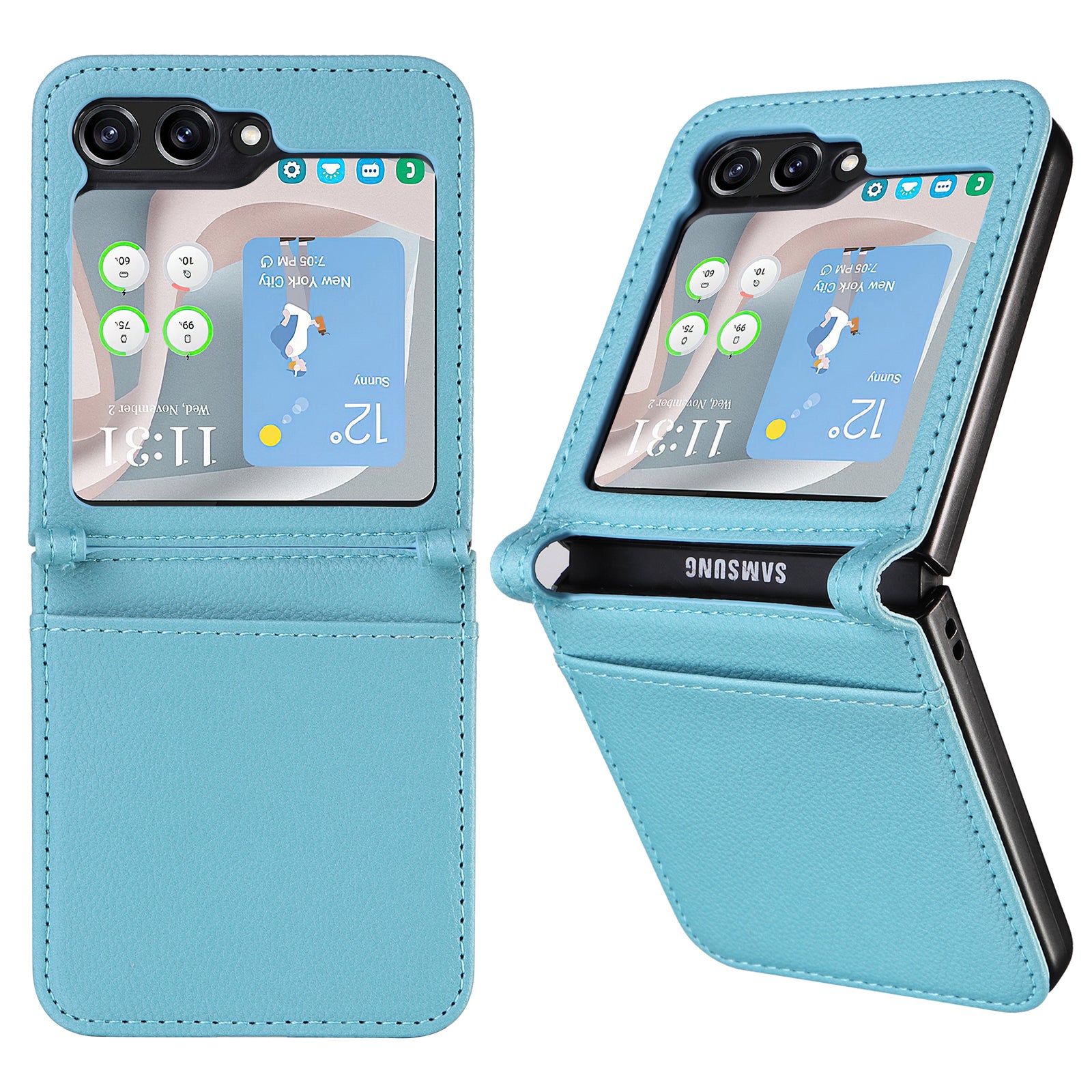For Samsung Galaxy Z Flip6 5G Case Litchi Texture PU Leather + PC Card Slot Phone Cover - Baby Blue