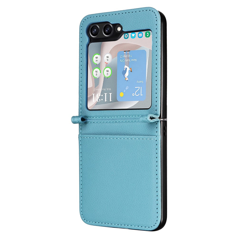 For Samsung Galaxy Z Flip7 FE 5G / Z Flip6 5G Case Litchi Texture PU Leather + PC Card Slot Phone Cover - Baby Blue