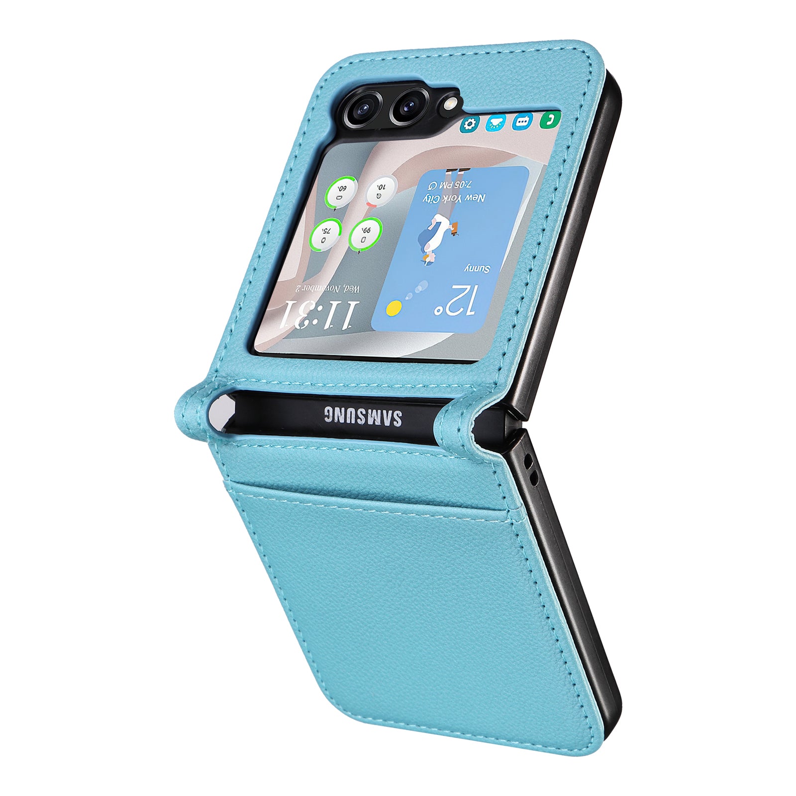 For Samsung Galaxy Z Flip6 5G Case Litchi Texture PU Leather + PC Card Slot Phone Cover - Baby Blue