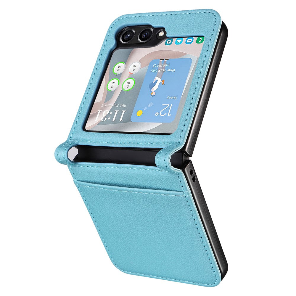 For Samsung Galaxy Z Flip7 FE 5G / Z Flip6 5G Case Litchi Texture PU Leather + PC Card Slot Phone Cover - Baby Blue