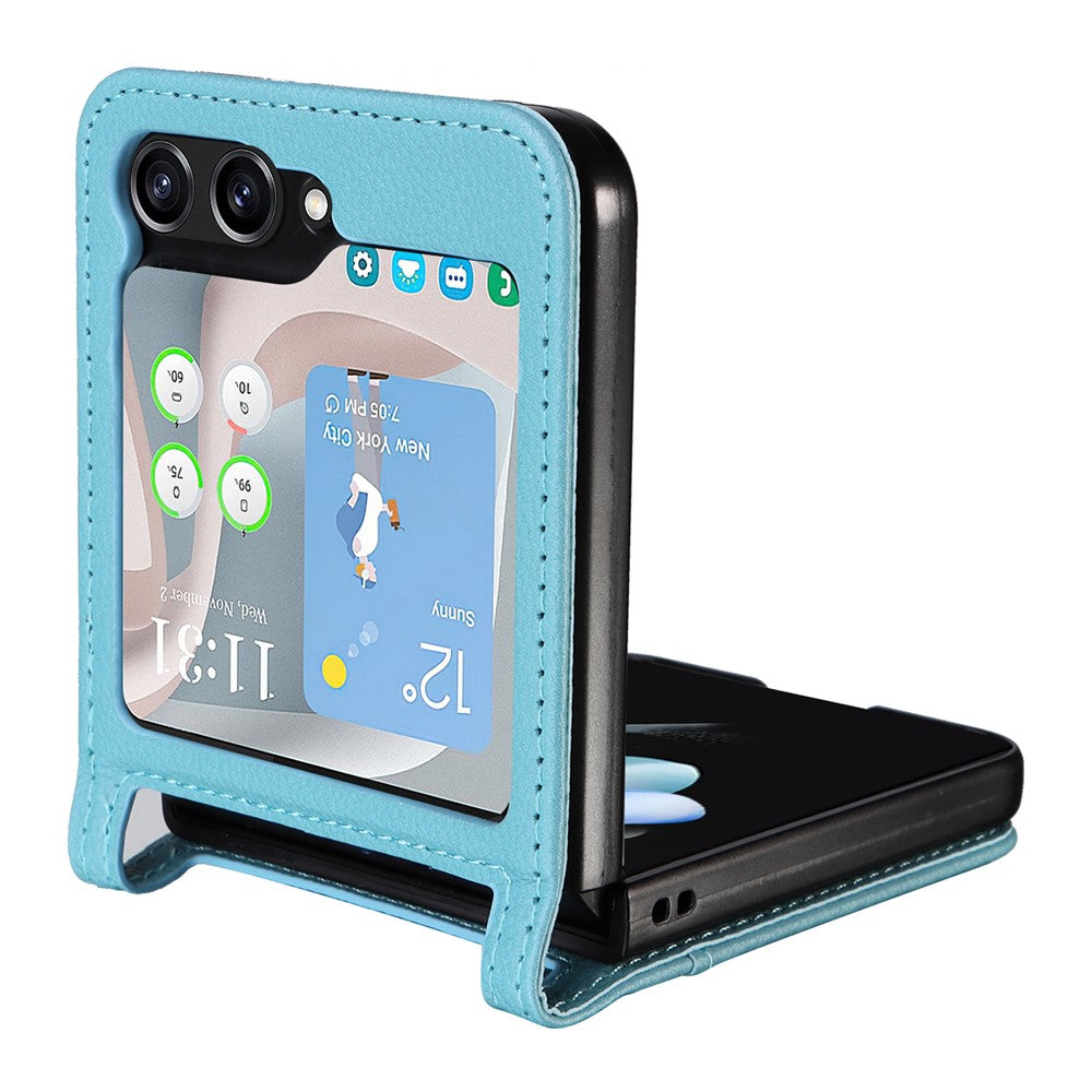 For Samsung Galaxy Z Flip7 FE 5G / Z Flip6 5G Case Litchi Texture PU Leather + PC Card Slot Phone Cover - Baby Blue