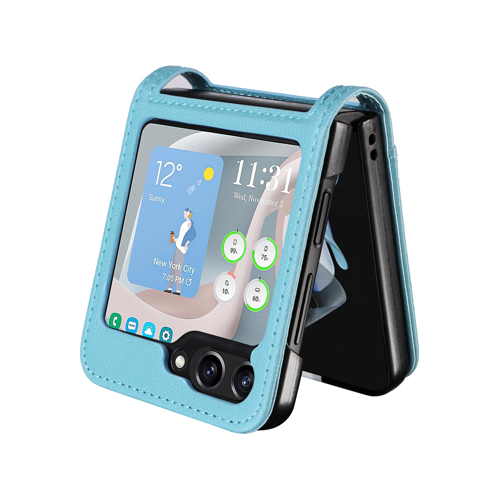 For Samsung Galaxy Z Flip6 5G Case Litchi Texture PU Leather + PC Card Slot Phone Cover - Baby Blue