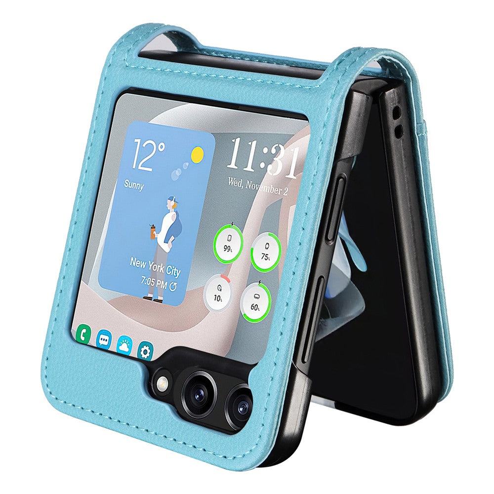 For Samsung Galaxy Z Flip7 FE 5G / Z Flip6 5G Case Litchi Texture PU Leather + PC Card Slot Phone Cover - Baby Blue