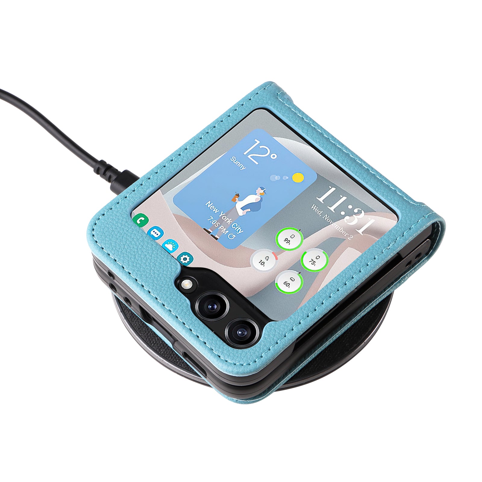 For Samsung Galaxy Z Flip6 5G Case Litchi Texture PU Leather + PC Card Slot Phone Cover - Baby Blue