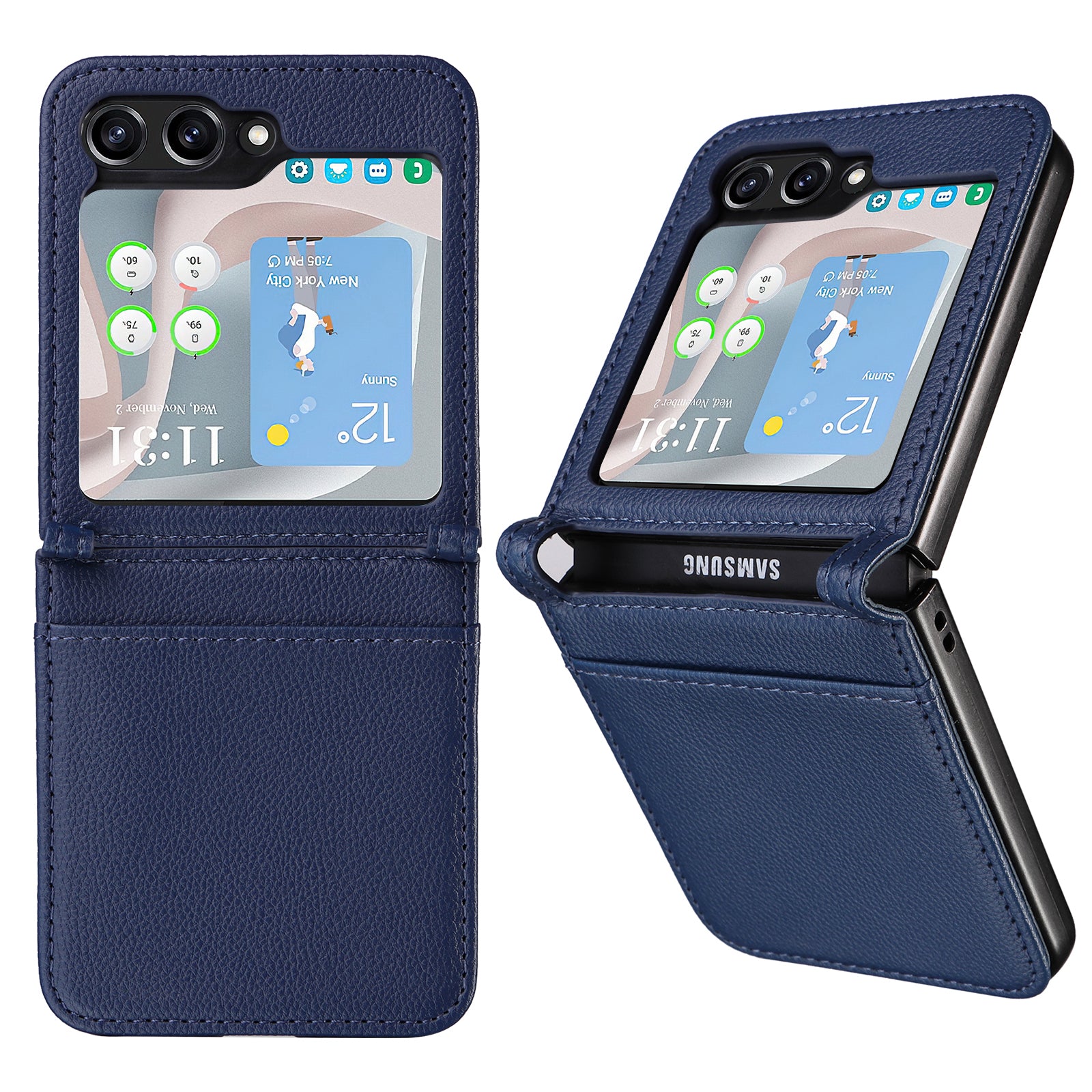 For Samsung Galaxy Z Flip6 5G Case Litchi Texture PU Leather + PC Card Slot Phone Cover - Dark Blue