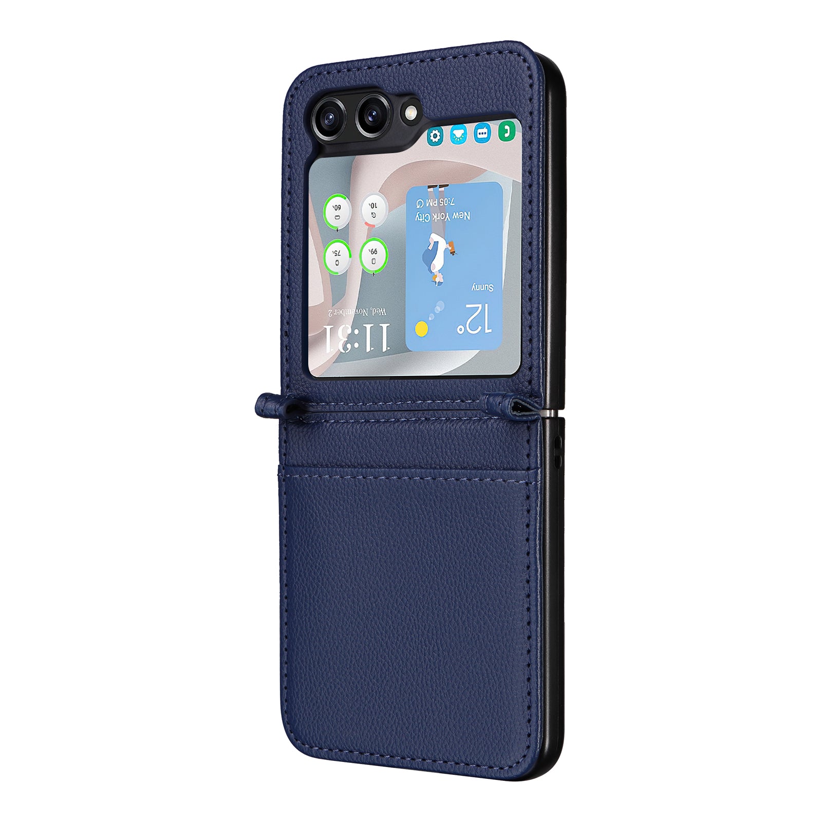 For Samsung Galaxy Z Flip6 5G Case Litchi Texture PU Leather + PC Card Slot Phone Cover - Dark Blue