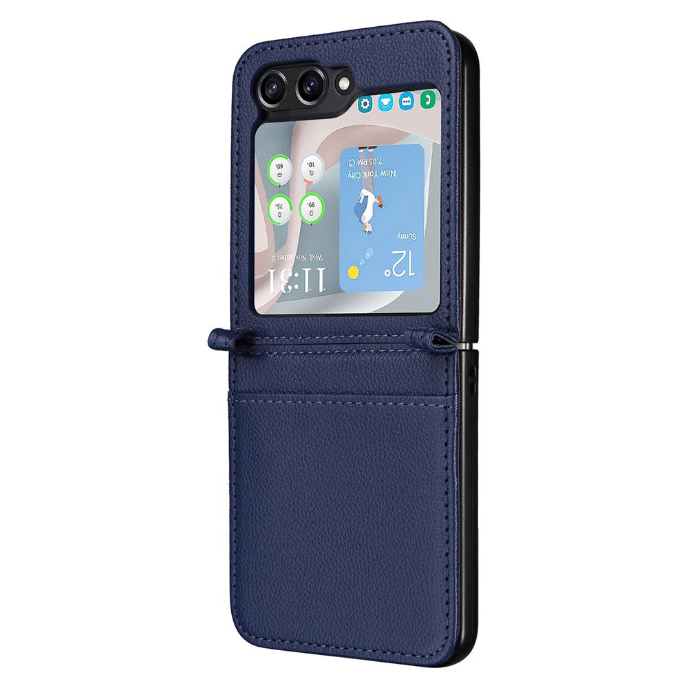 For Samsung Galaxy Z Flip7 FE 5G / Z Flip6 5G Case Litchi Texture PU Leather + PC Card Slot Phone Cover - Dark Blue