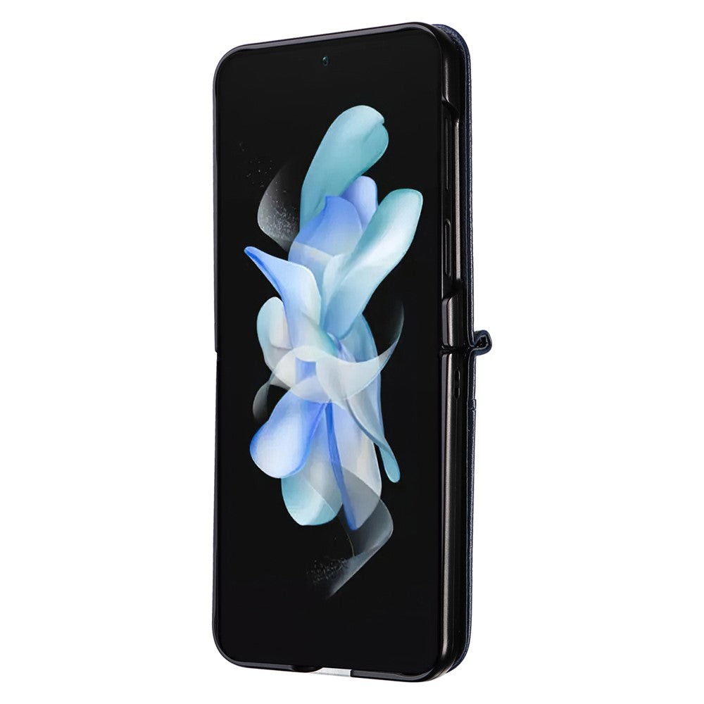 For Samsung Galaxy Z Flip7 FE 5G / Z Flip6 5G Case Litchi Texture PU Leather + PC Card Slot Phone Cover - Dark Blue