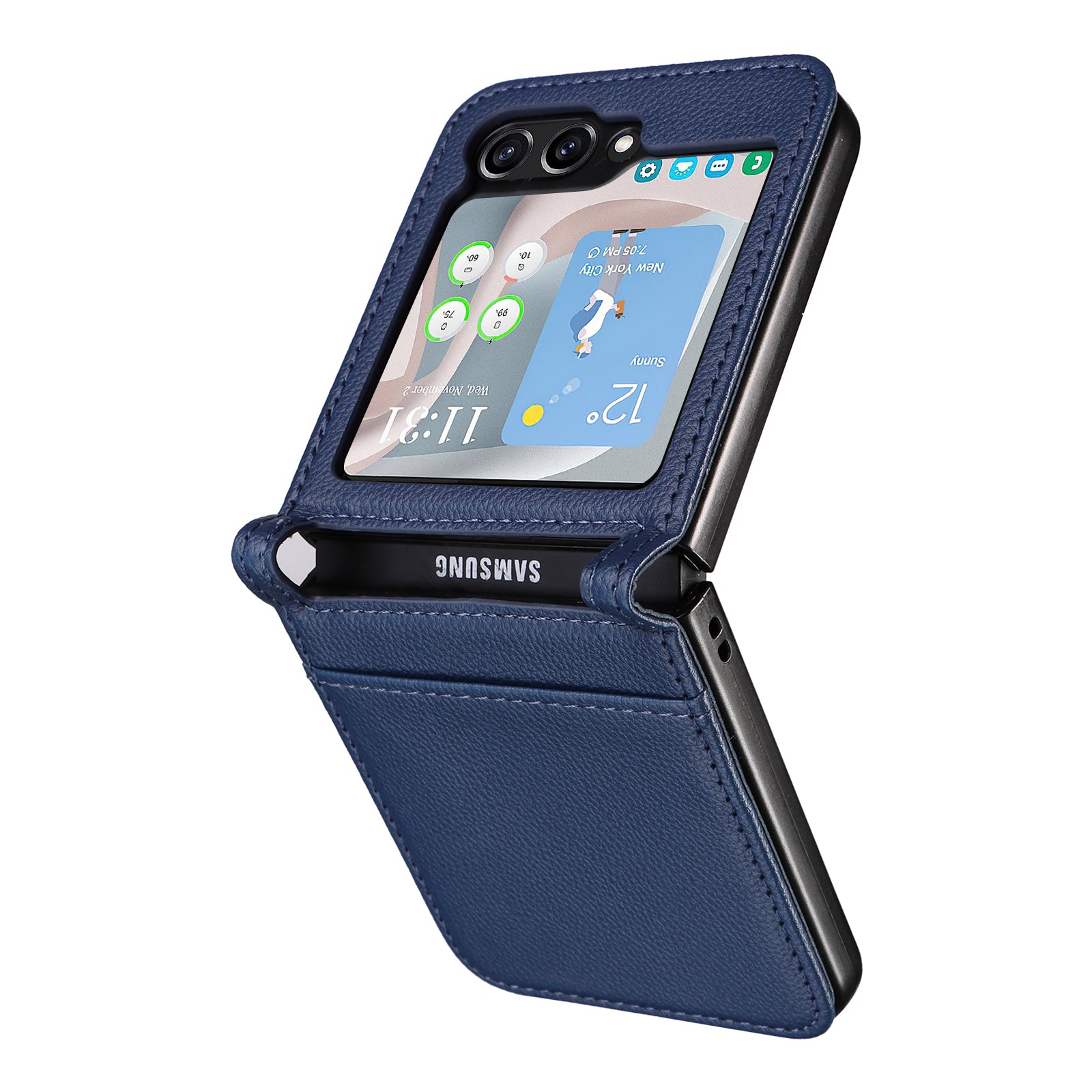 For Samsung Galaxy Z Flip6 5G Case Litchi Texture PU Leather + PC Card Slot Phone Cover - Dark Blue