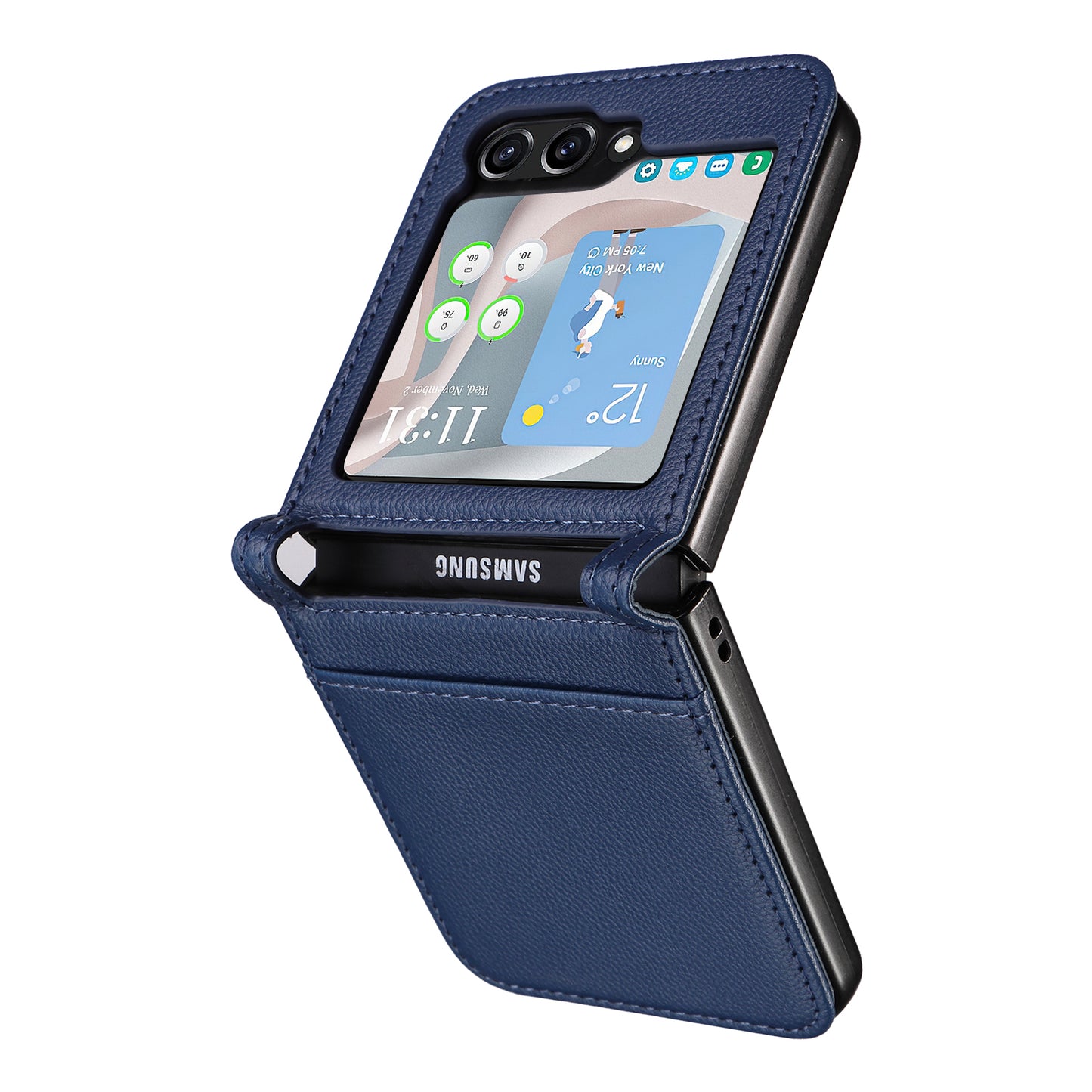 For Samsung Galaxy Z Flip6 5G Case Litchi Texture PU Leather + PC Card Slot Phone Cover - Dark Blue