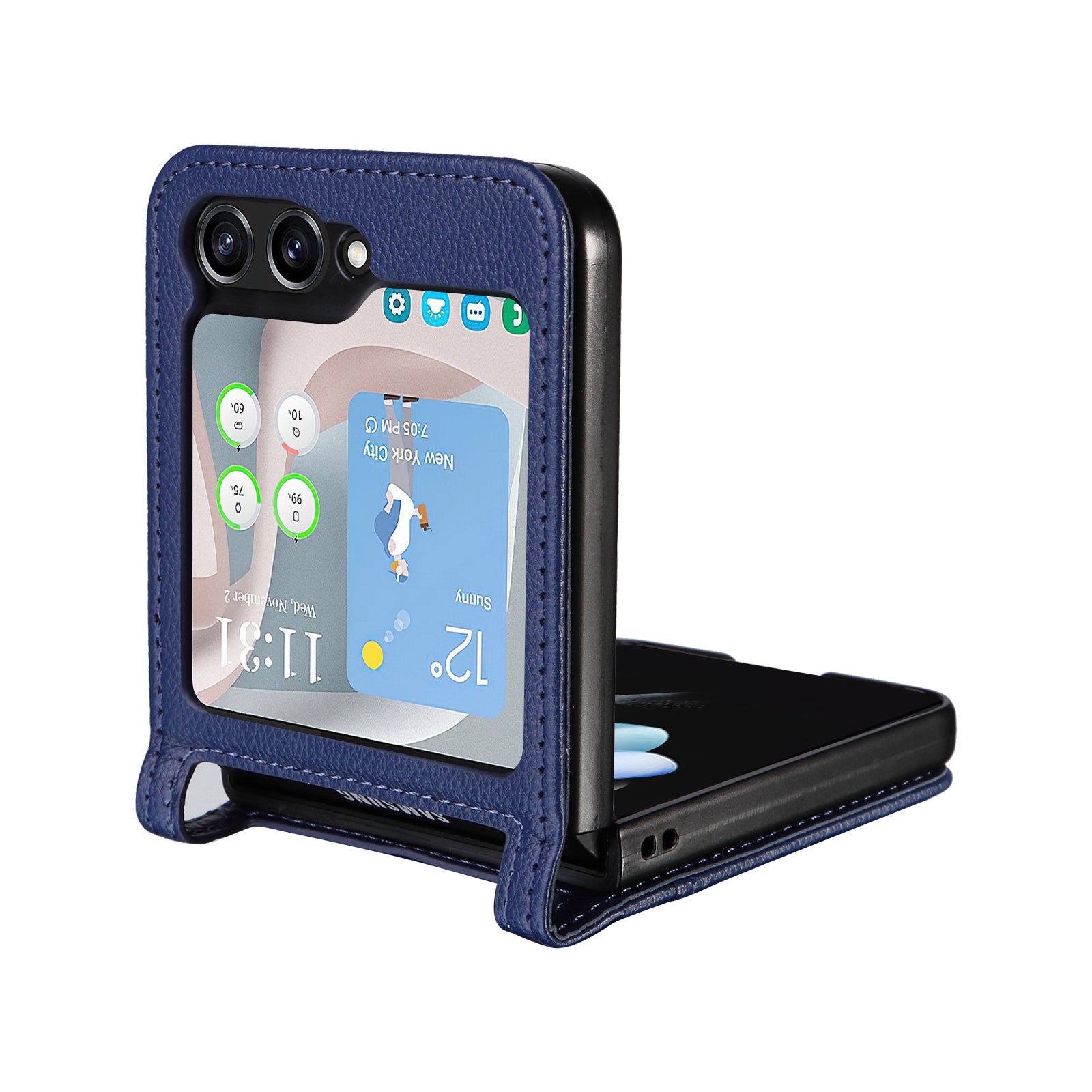 For Samsung Galaxy Z Flip6 5G Case Litchi Texture PU Leather + PC Card Slot Phone Cover - Dark Blue