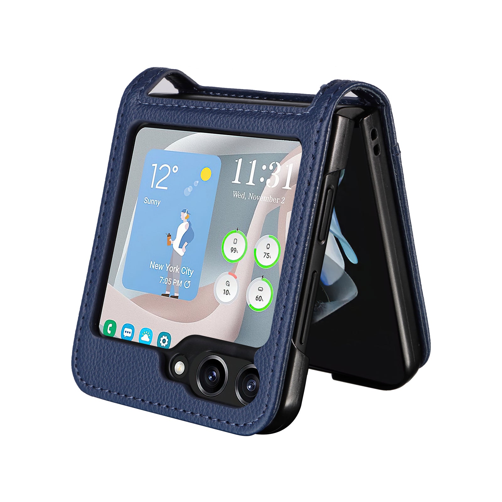 For Samsung Galaxy Z Flip6 5G Case Litchi Texture PU Leather + PC Card Slot Phone Cover - Dark Blue