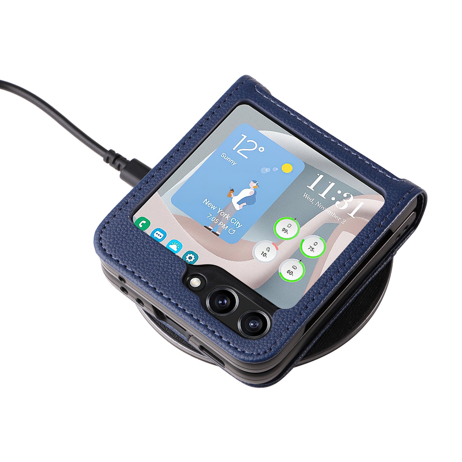 For Samsung Galaxy Z Flip6 5G Case Litchi Texture PU Leather + PC Card Slot Phone Cover - Dark Blue