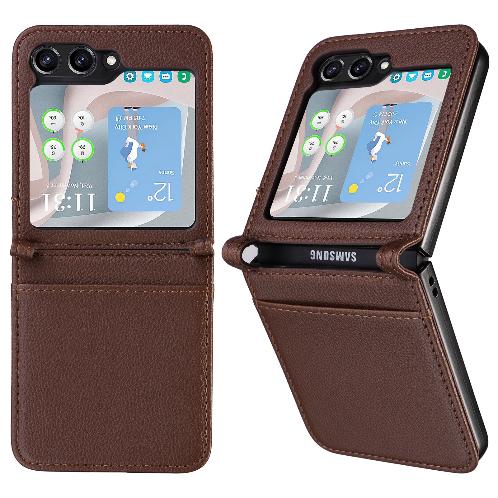 For Samsung Galaxy Z Flip6 5G Case Litchi Texture PU Leather + PC Card Slot Phone Cover - Brown