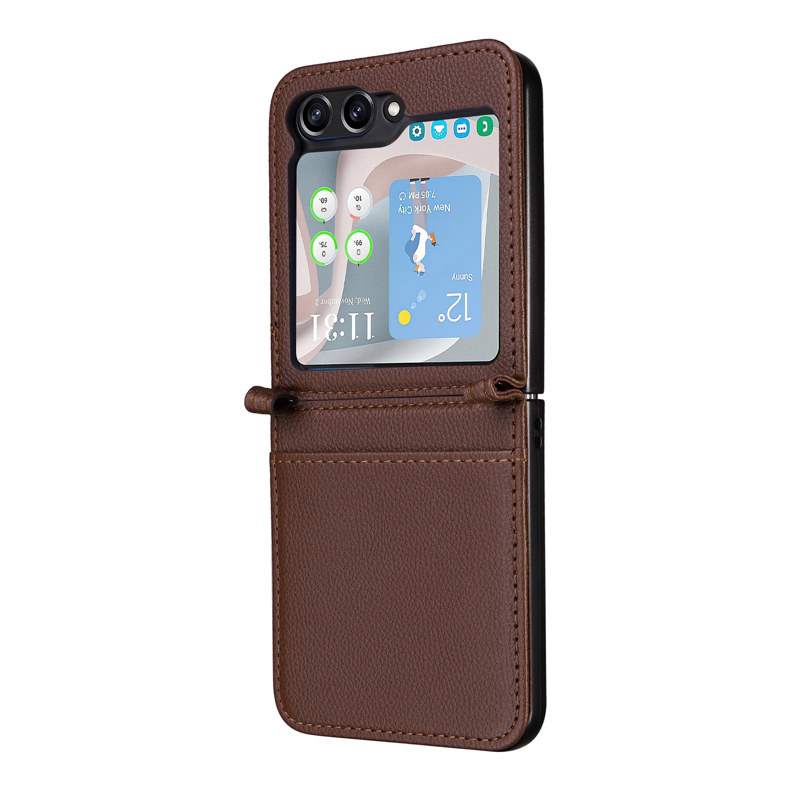 For Samsung Galaxy Z Flip6 5G Case Litchi Texture PU Leather + PC Card Slot Phone Cover - Brown