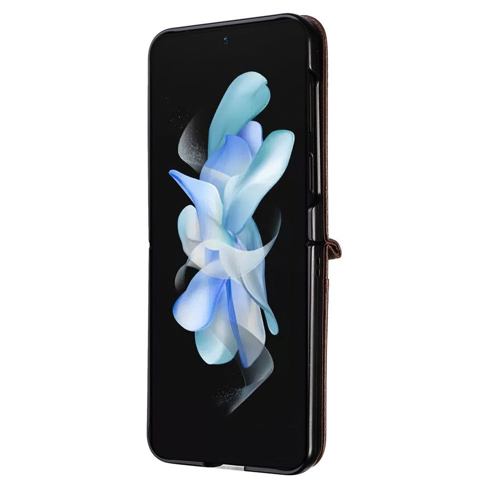 For Samsung Galaxy Z Flip7 FE 5G / Z Flip6 5G Case Litchi Texture PU Leather + PC Card Slot Phone Cover - Brown