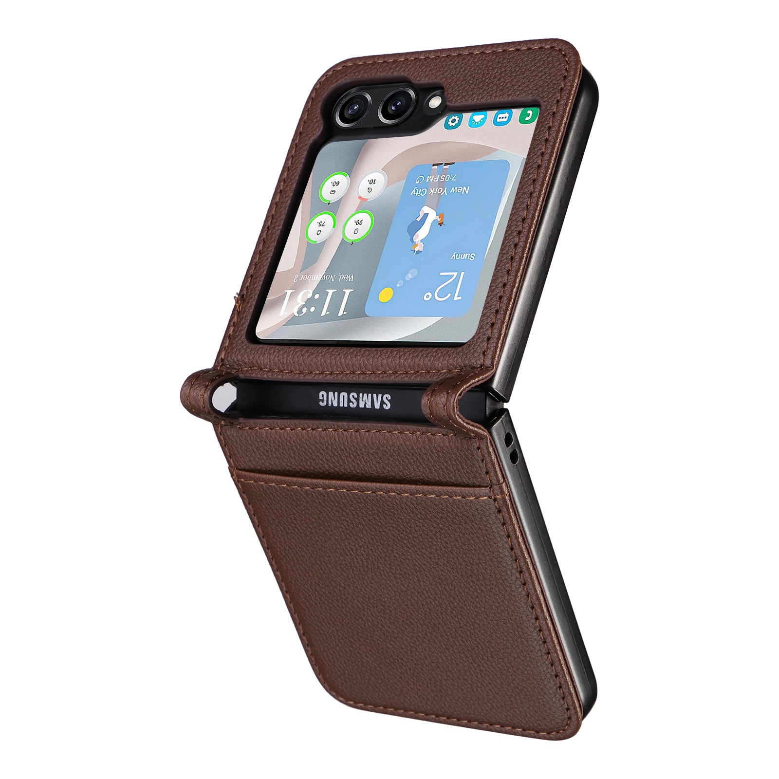 For Samsung Galaxy Z Flip6 5G Case Litchi Texture PU Leather + PC Card Slot Phone Cover - Brown